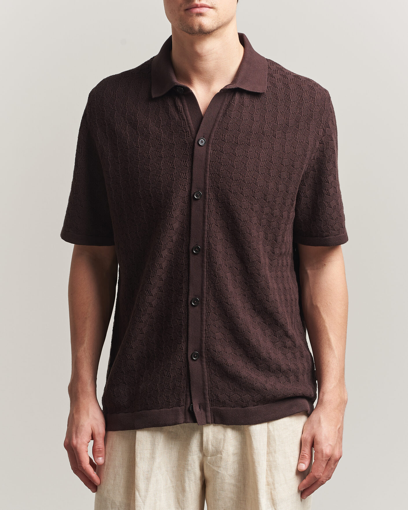 Men | Shirts | BOSS BLACK | Nappo Knitted Short Sleeve Shirt Dark Brown
