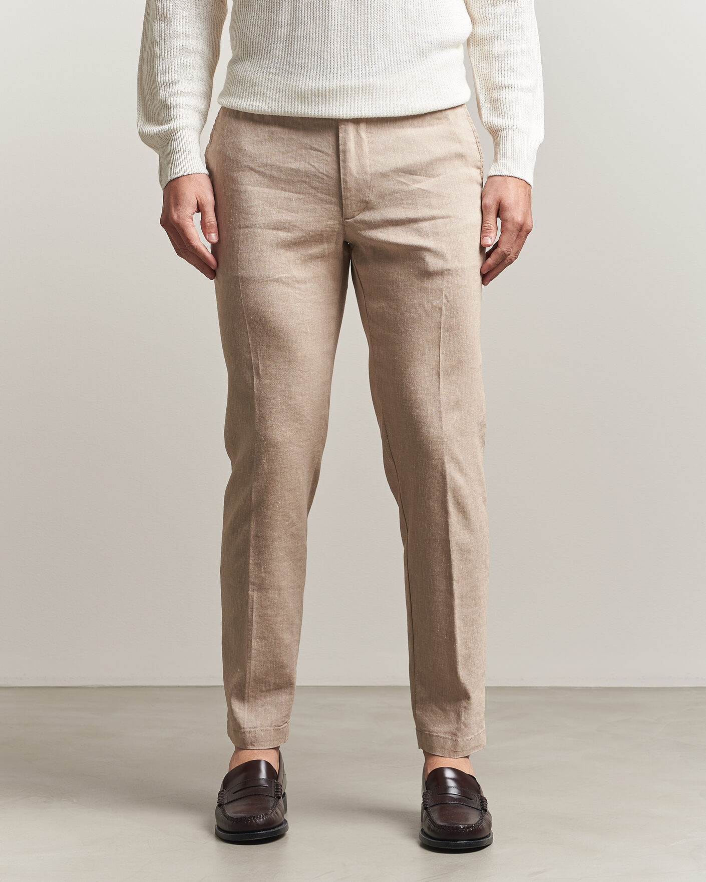 Men | Trousers | BOSS BLACK | Kane Linen Drawstring Trousers Open Beige