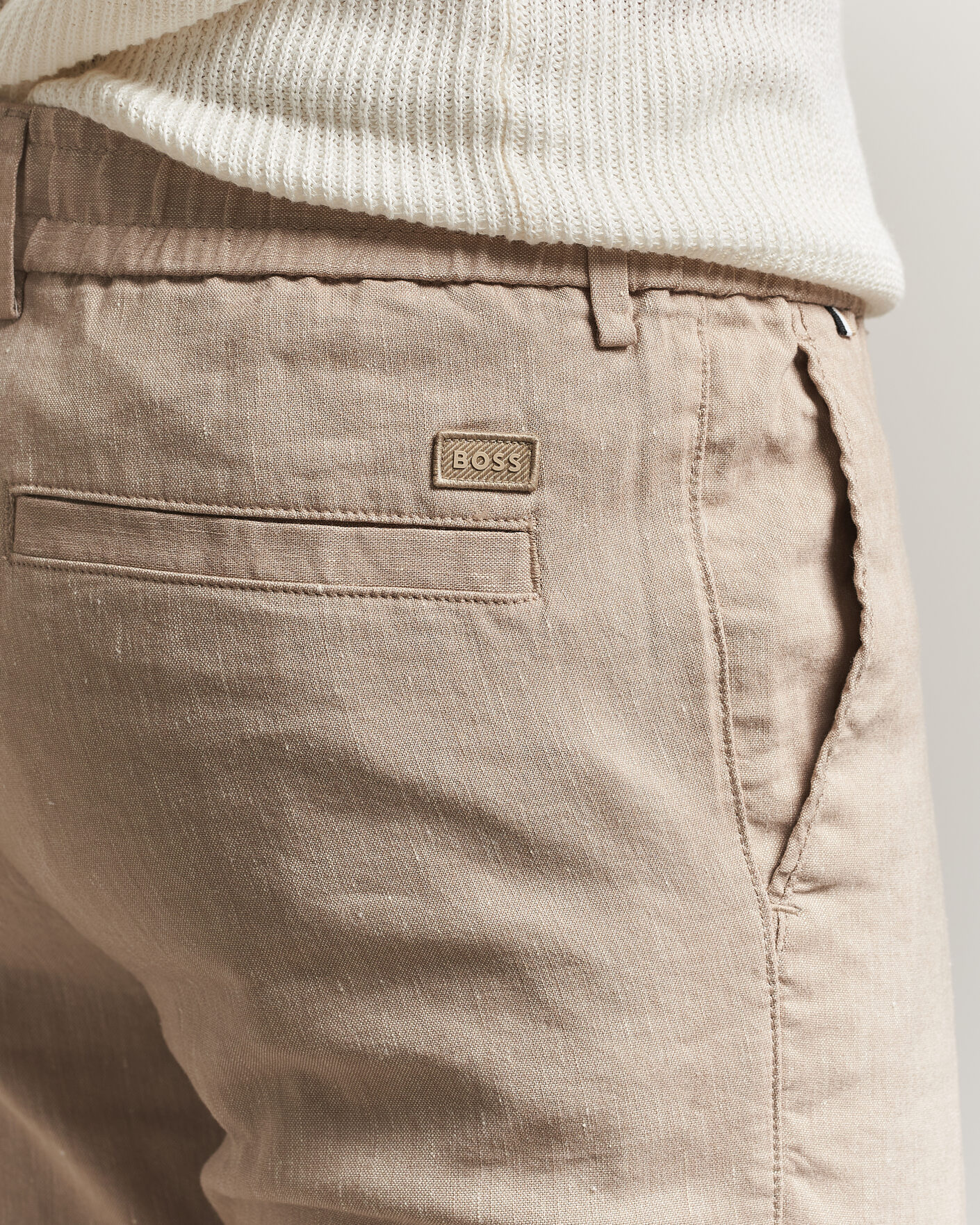 Men | Trousers | BOSS BLACK | Kane Linen Drawstring Trousers Open Beige