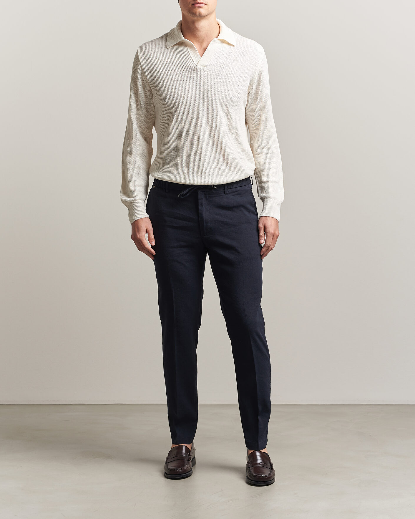 Men | Trousers | BOSS BLACK | Kane Linen Drawstring Trousers Dark Blue