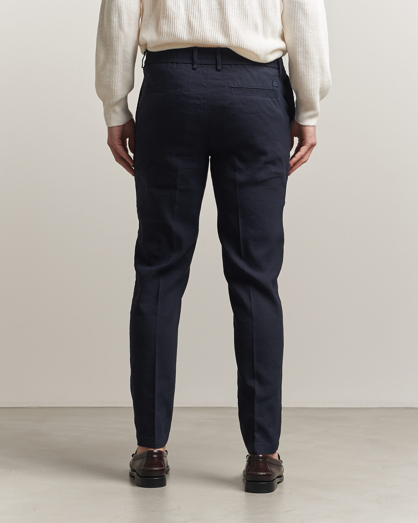 Men | Trousers | BOSS BLACK | Kane Linen Drawstring Trousers Dark Blue