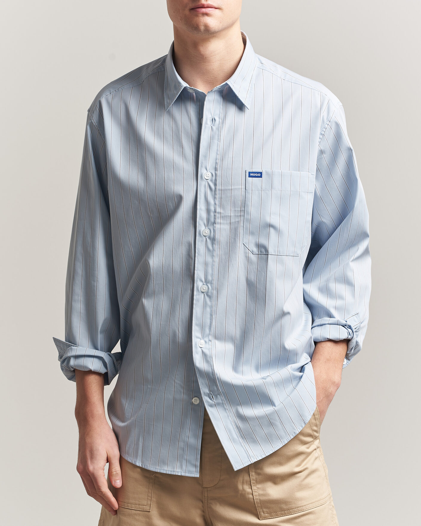 Men | Shirts | HUGO | Ebalto Striped Cotton Shirt Open Blue