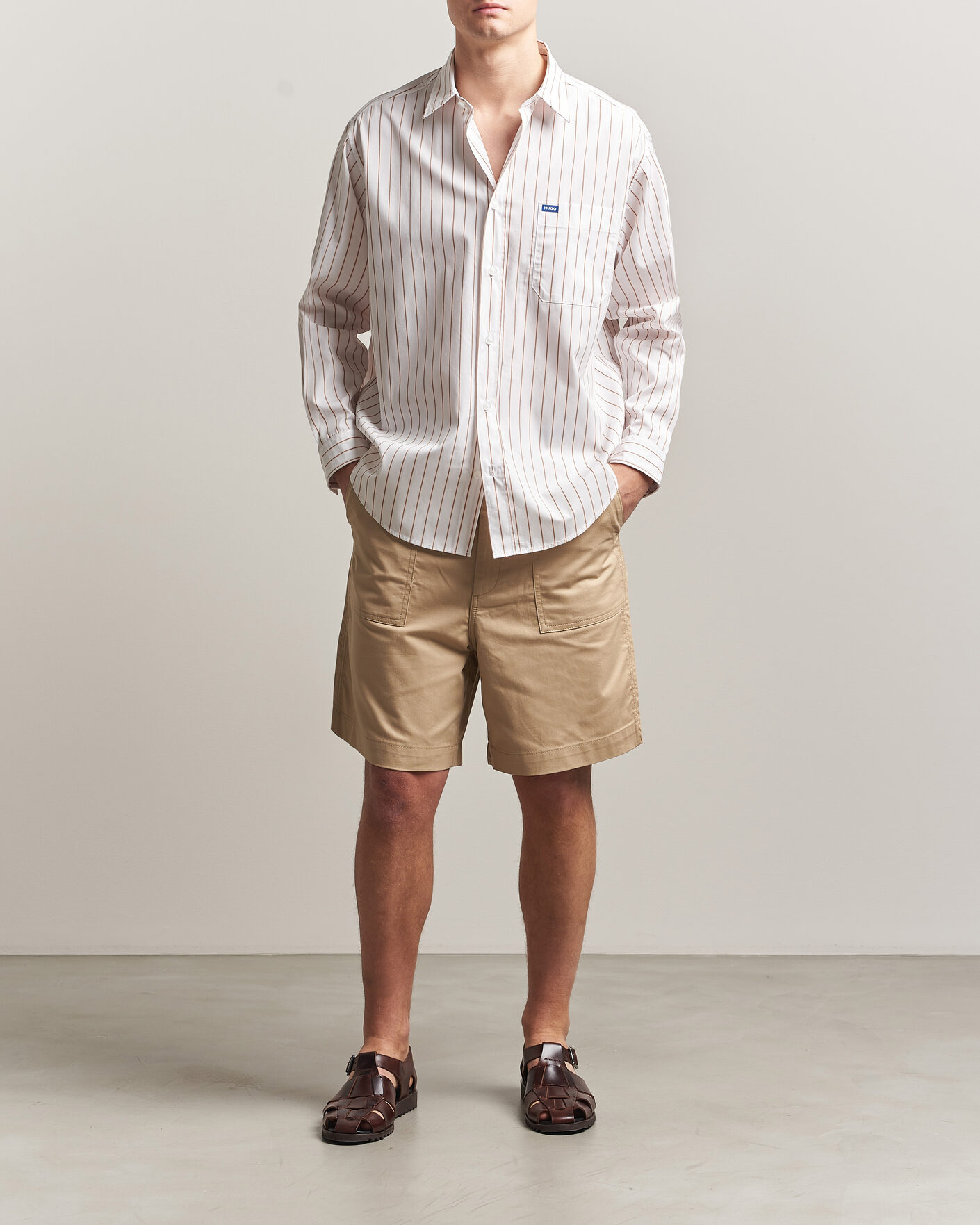 Men | Shirts | HUGO | Ebalto Striped Cotton Shirt Light Orange