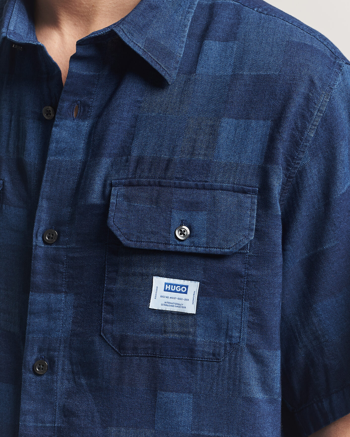 Men | Shirts | HUGO | Ekyno Workwear Short Sleeve Shirt Dark Blue