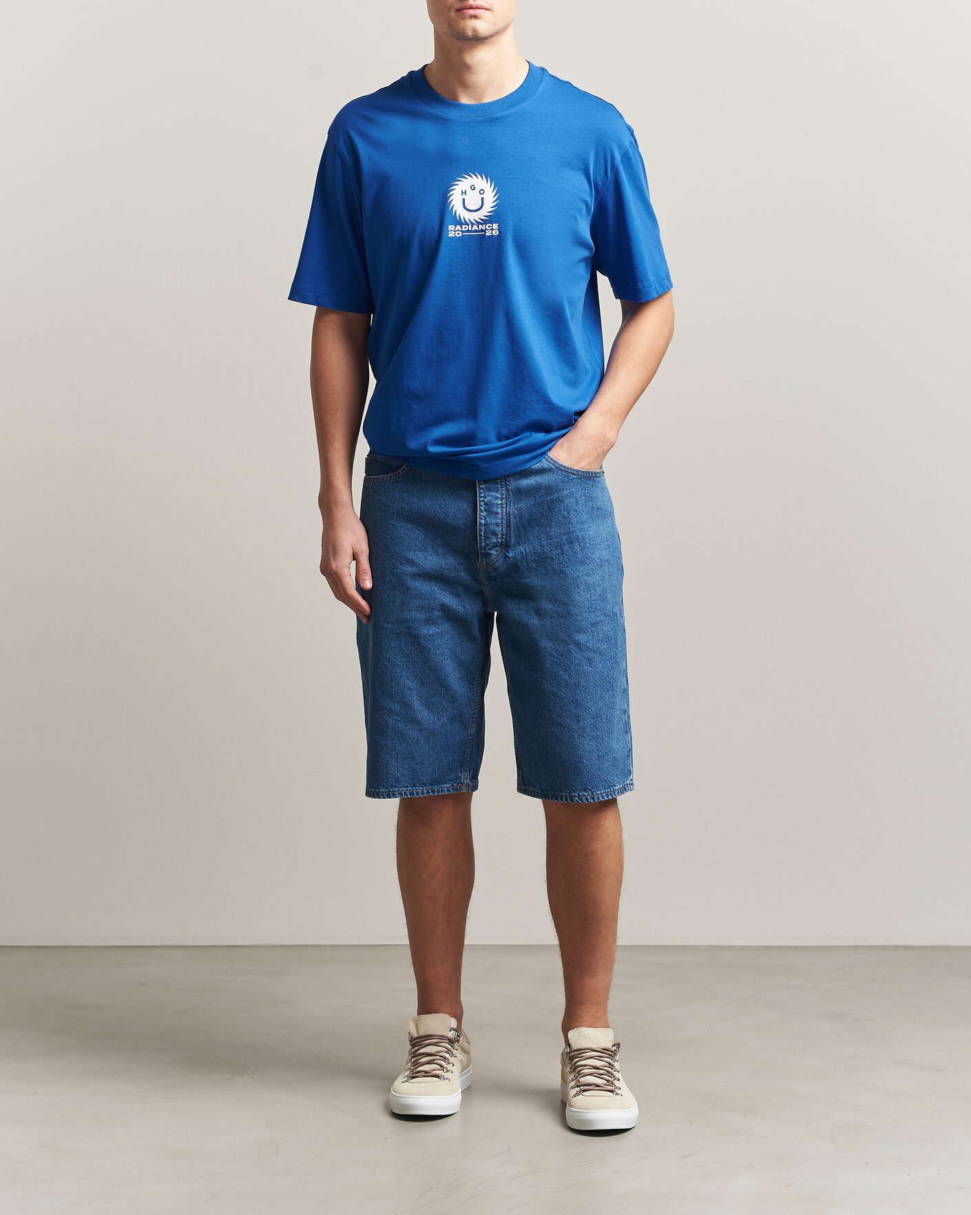 Men | T-Shirts | HUGO | Nunarix Printed Crew Neck T-Shirt Open Blue