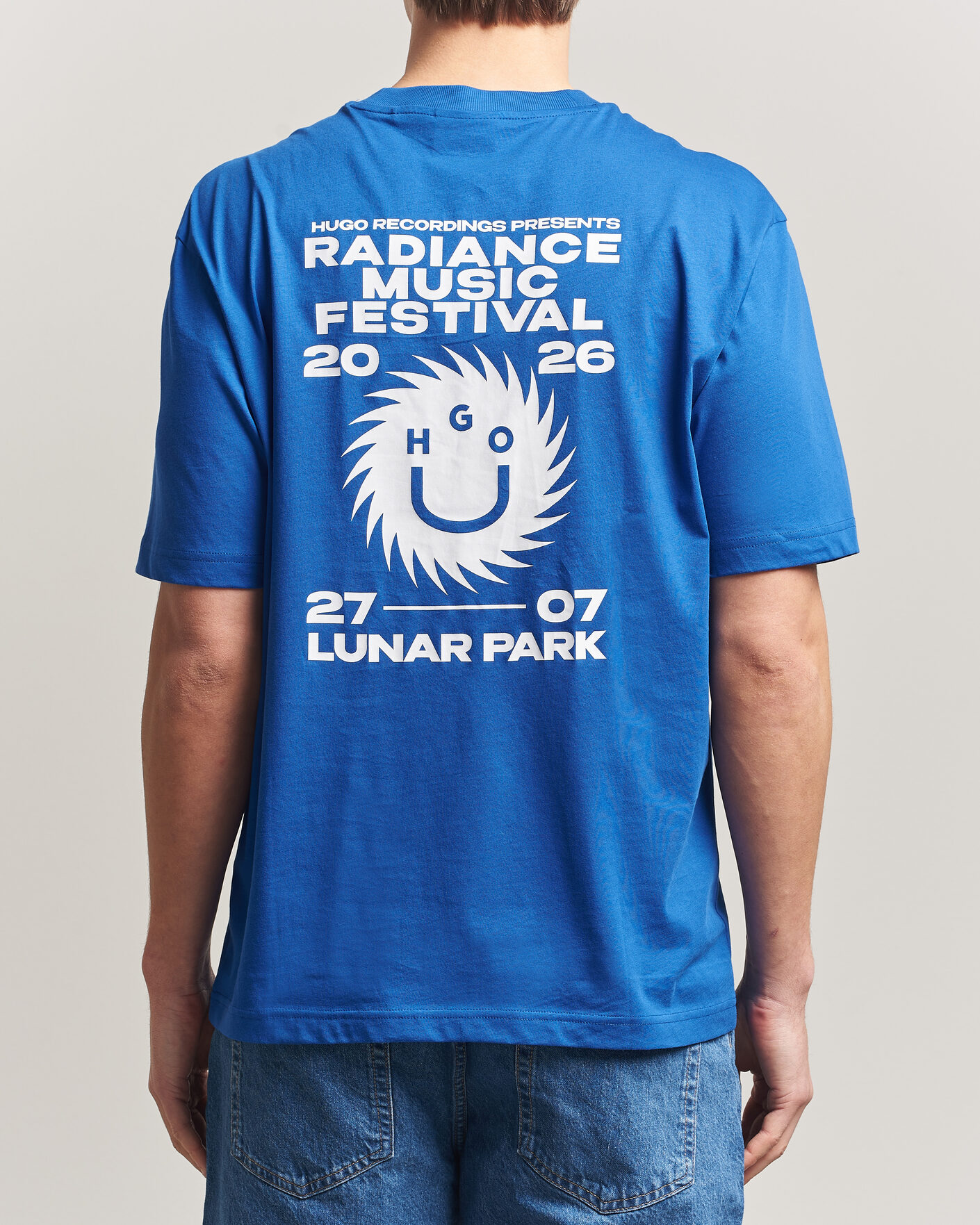 Men | T-Shirts | HUGO | Nunarix Printed Crew Neck T-Shirt Open Blue