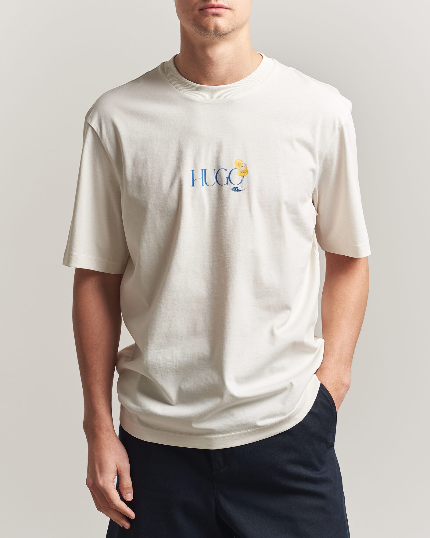 Men | T-Shirts | HUGO | Nulaxo Printed Crew Neck T-Shirt Open White
