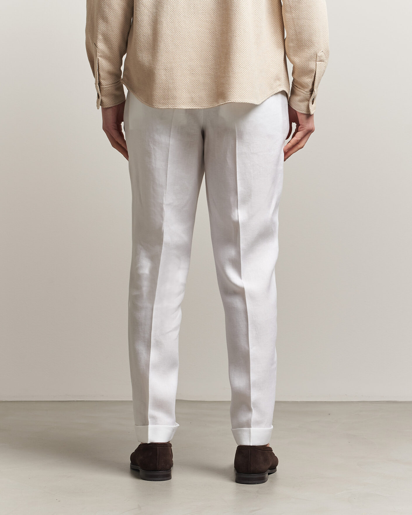 Men | Trousers | BOSS CAMEL | Peet Linen Pleated Trousers White