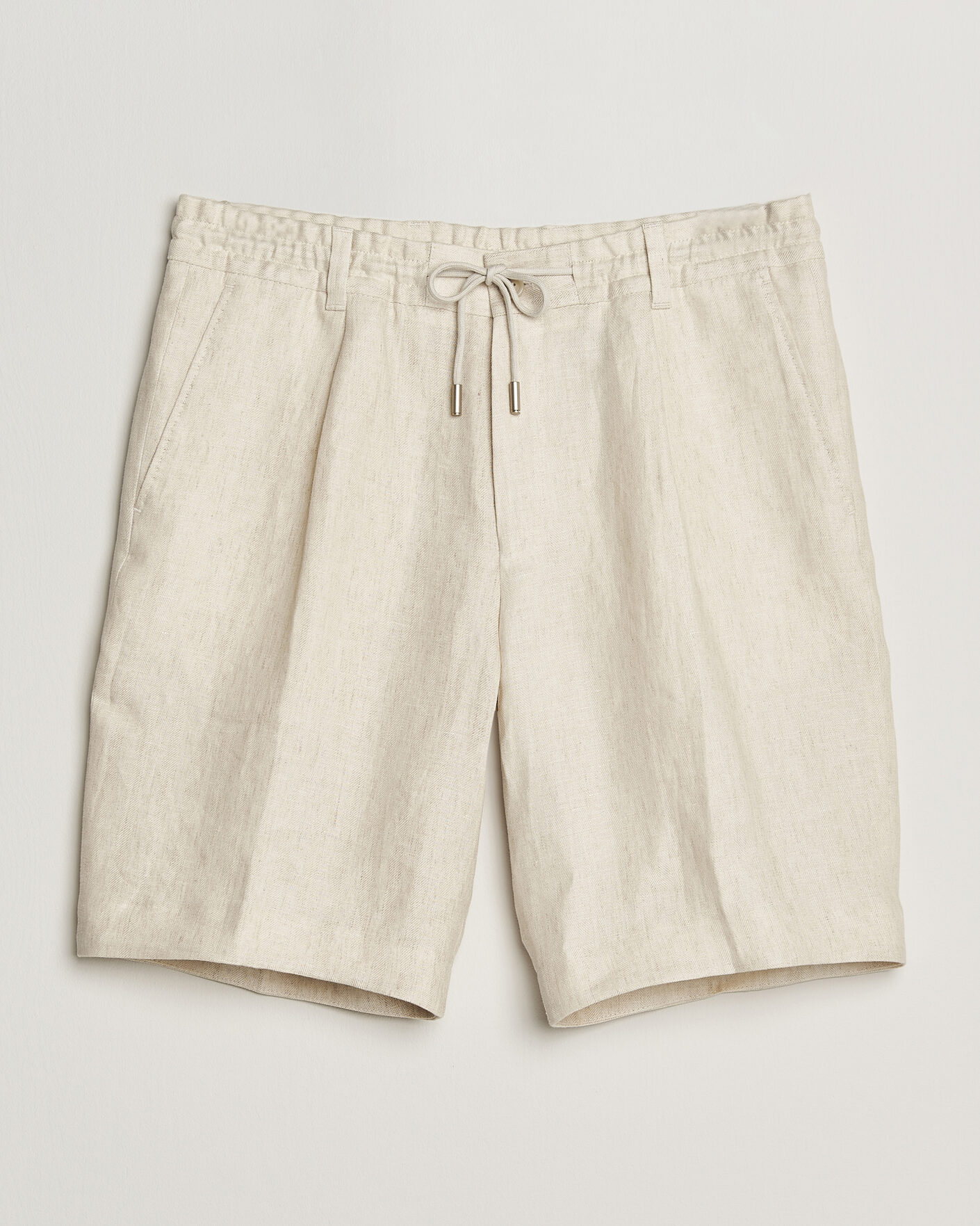 BOSS CAMEL Peet Linen Drawstring Shorts Open White at CareOfCarl.com