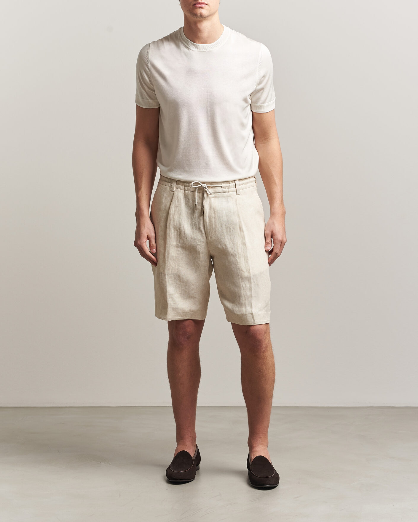 Men | Shorts | BOSS CAMEL | Peet Linen Drawstring Shorts Open White