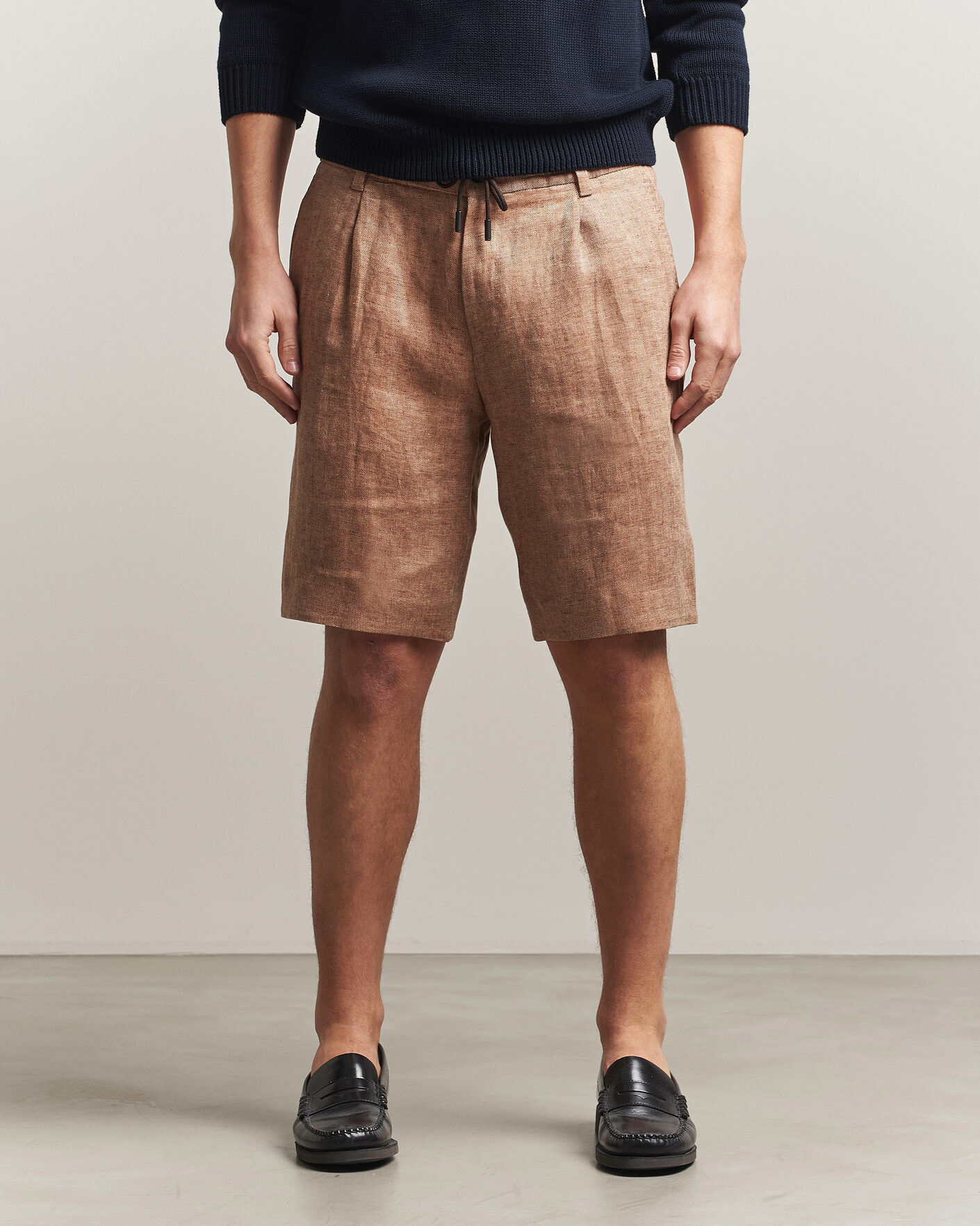 Men | Shorts | BOSS CAMEL | Peet Linen Drawstring Shorts Medium Beige