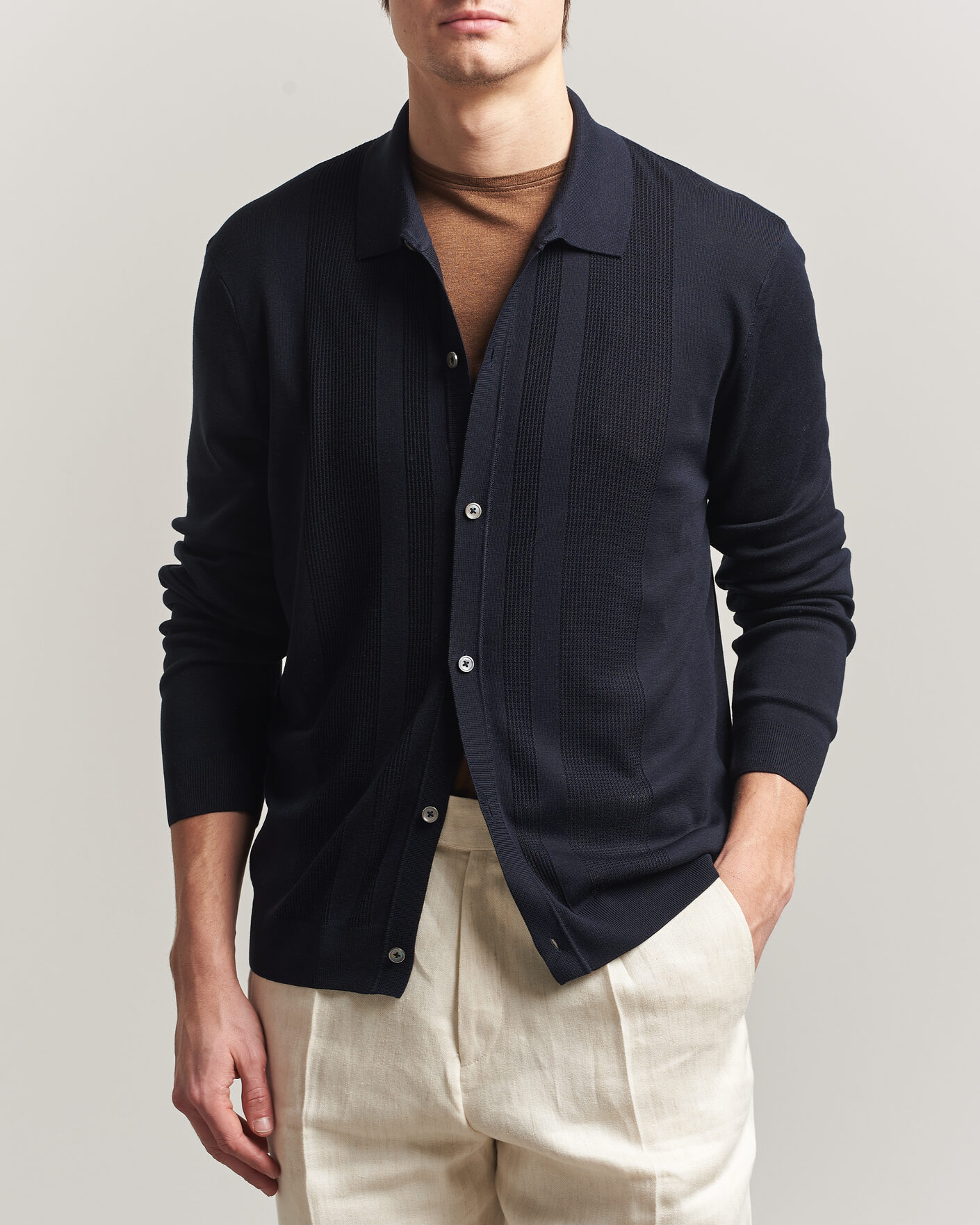 Men | Sweaters & Knitwear | BOSS CAMEL | Nicolo Silk Knitted Cardigan Dark Blue