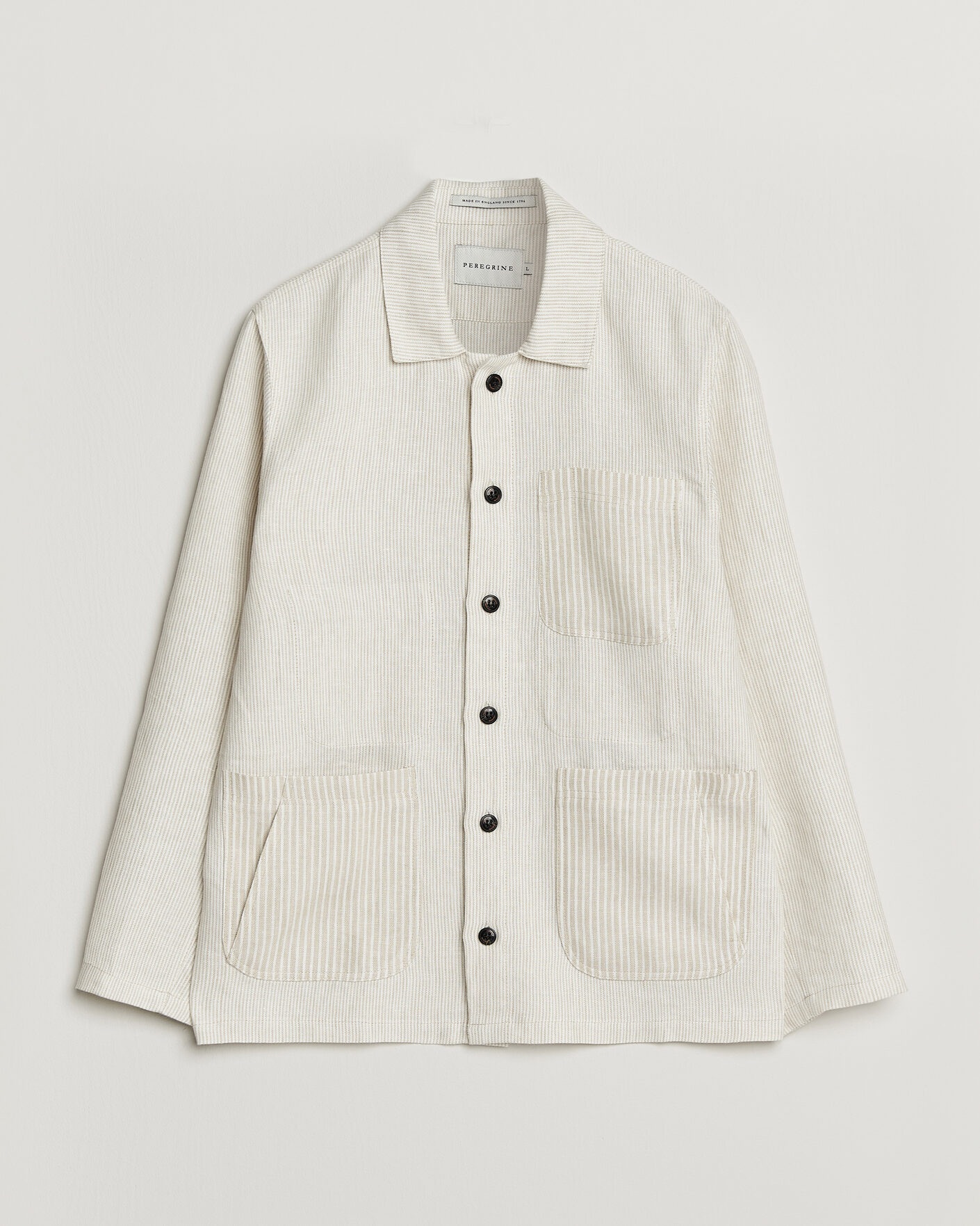 Men | Shirts | Peregrine | Windsor Linen Shacket Beige Stripe