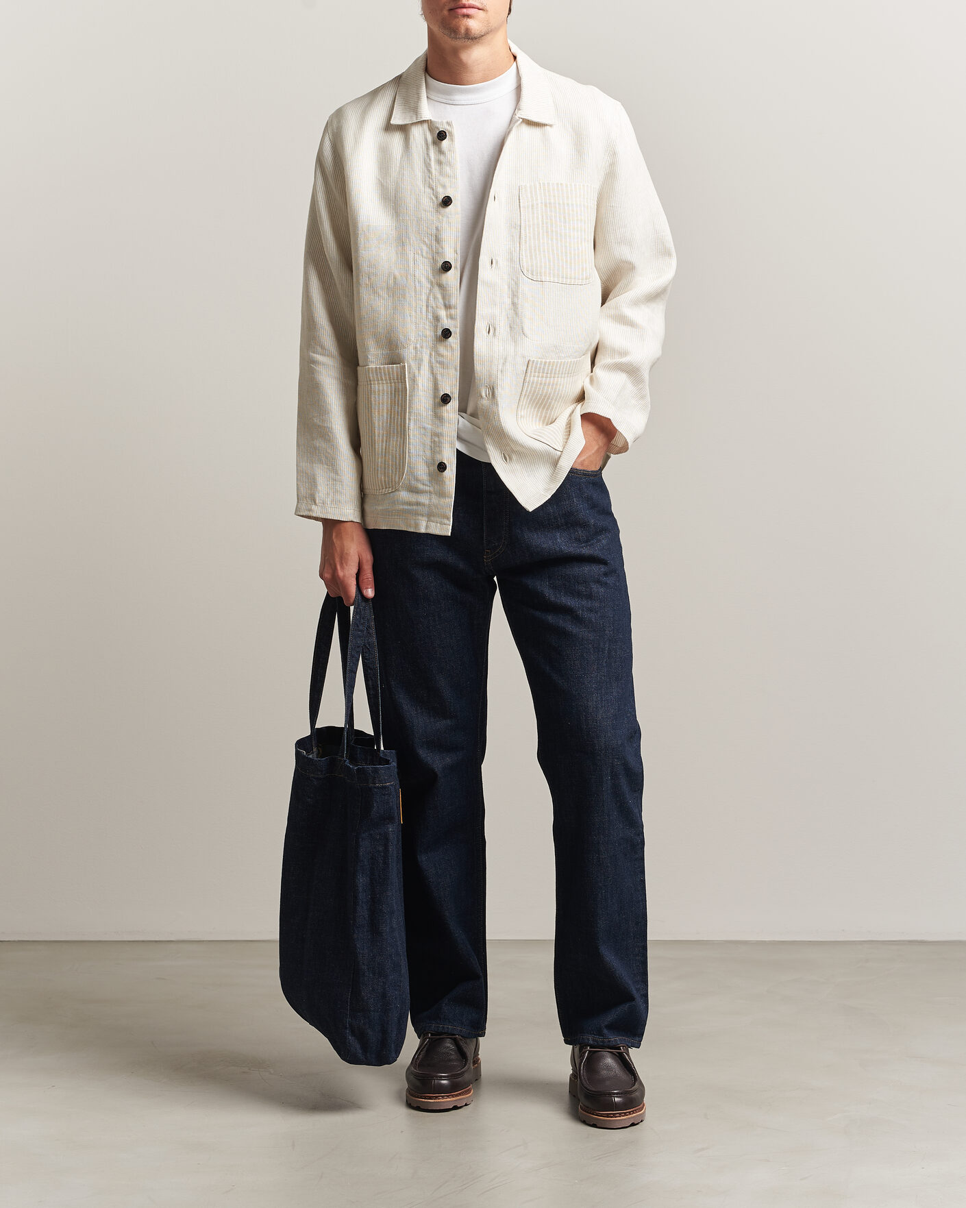 Men | Shirts | Peregrine | Windsor Linen Shacket Beige Stripe
