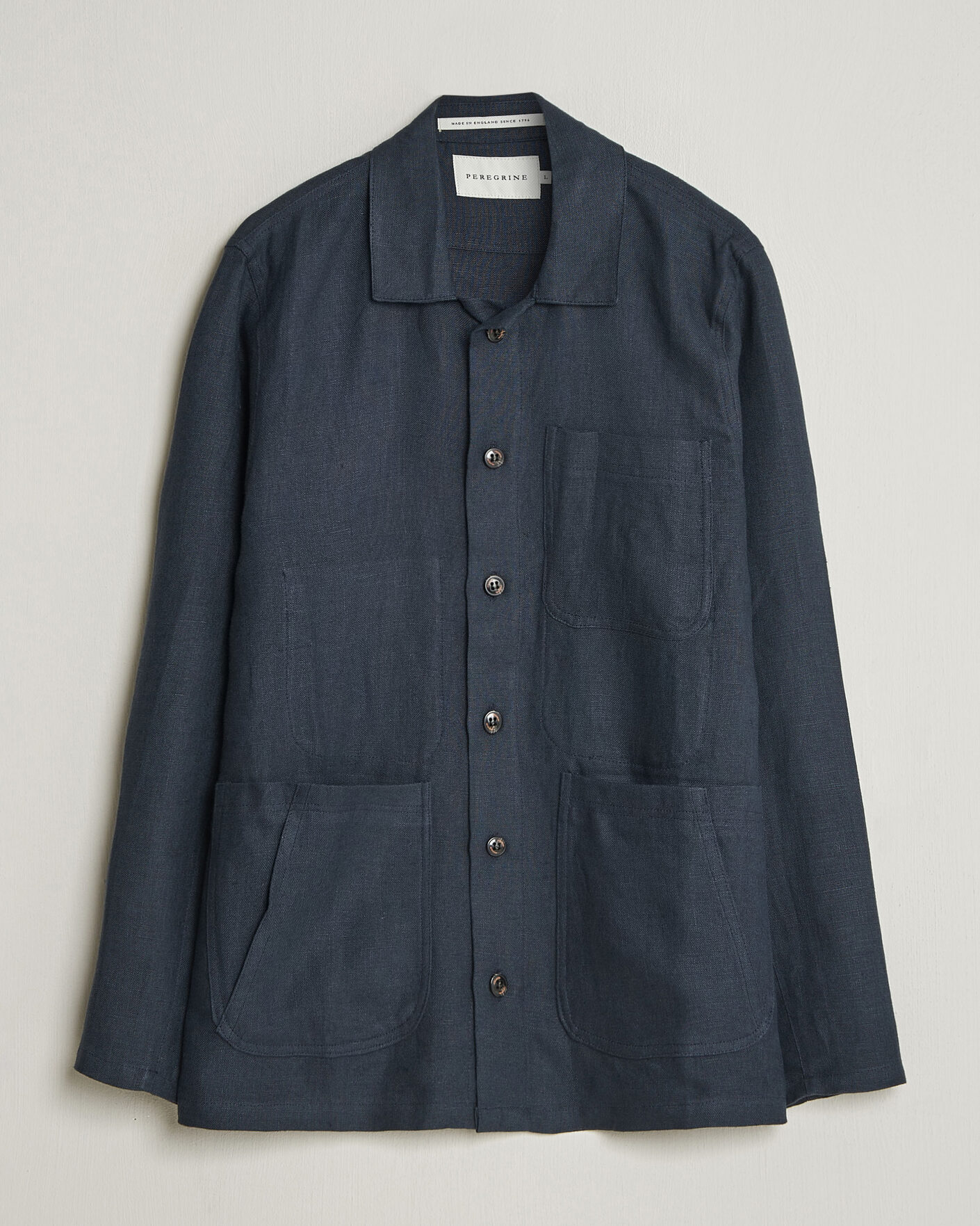 Men | Shirts | Peregrine | Windsor Linen Shacket Navy Stripe
