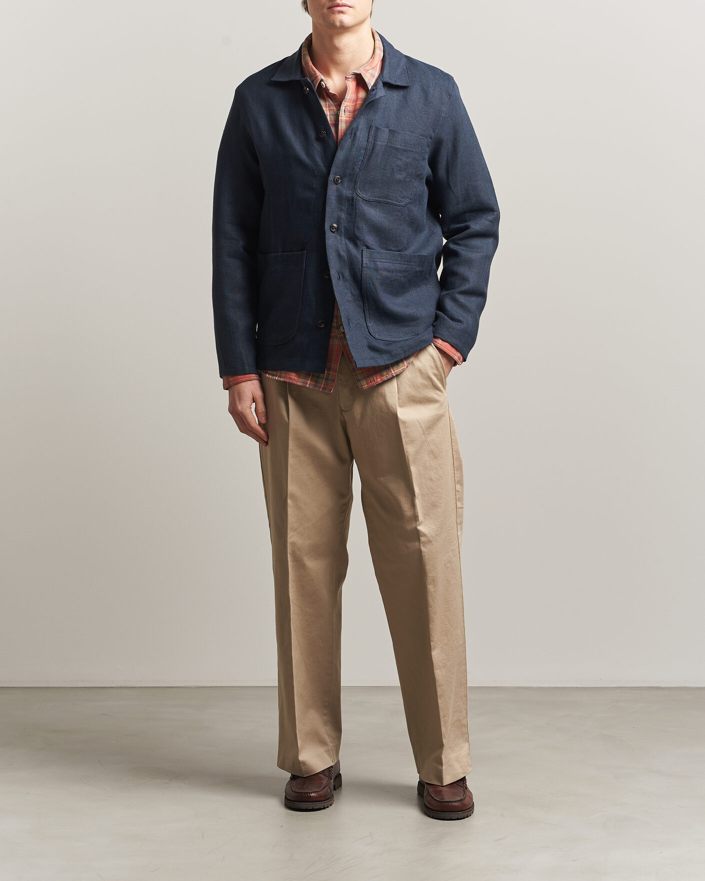 Men | Shirts | Peregrine | Windsor Linen Shacket Navy Stripe