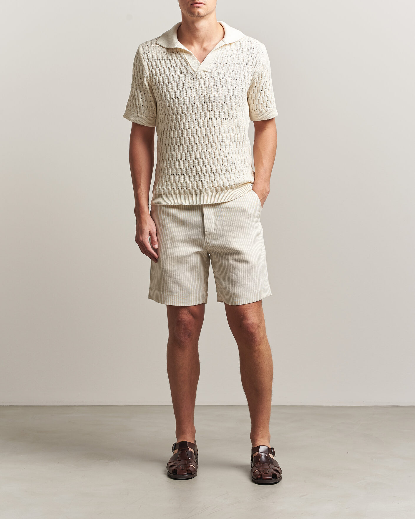 Men | Shirts | Peregrine | Windsor Linen Shorts Beige Stripe
