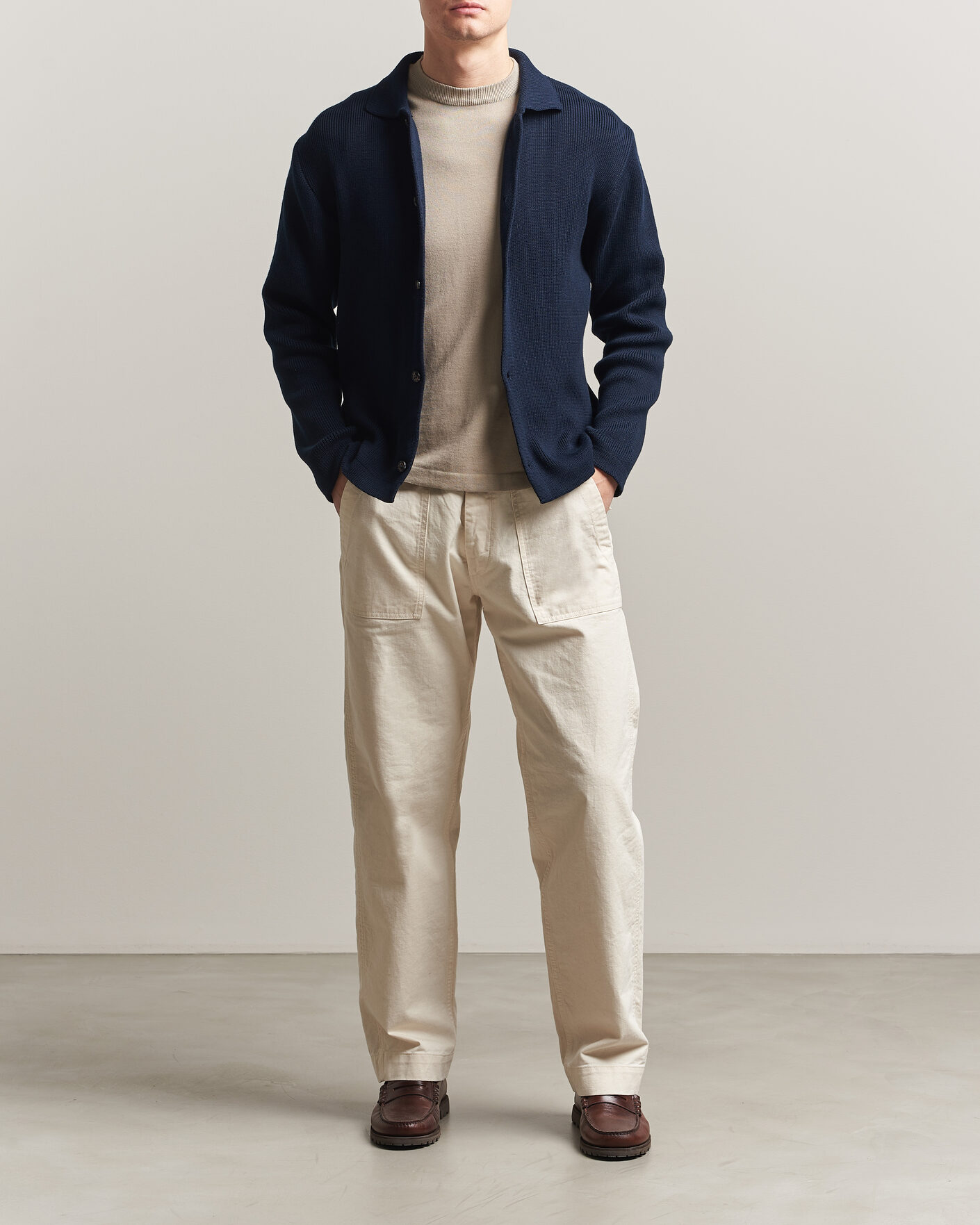 Men | Sweaters & Knitwear | Peregrine | River Knitted Cotton Schacket Navy