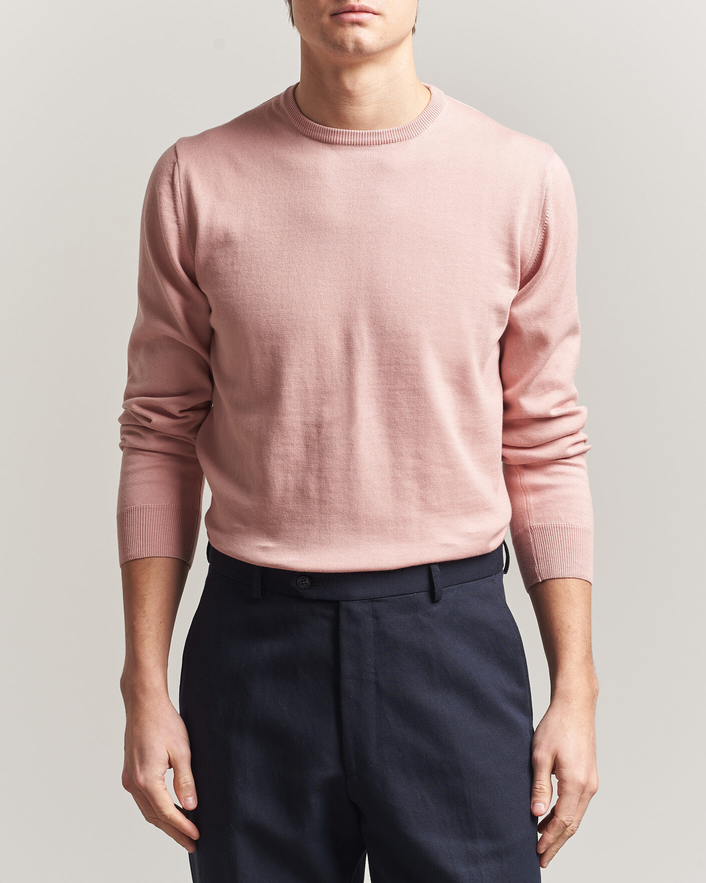 Men | Sweaters & Knitwear | Morgano | Supersoft Egyptian Cotton Crew Neck Soft Pink