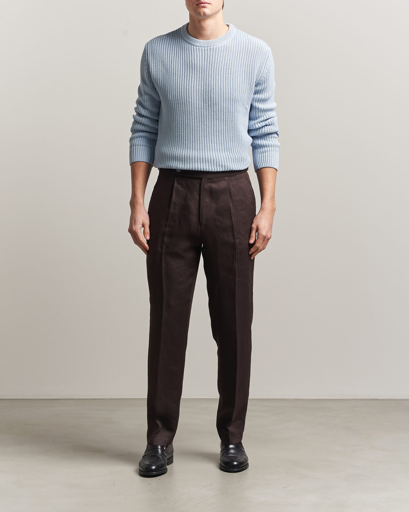 Men | Sweaters & Knitwear | Morgano | Supersoft Egyptian Cotton Fisher Man Crew Light Blue