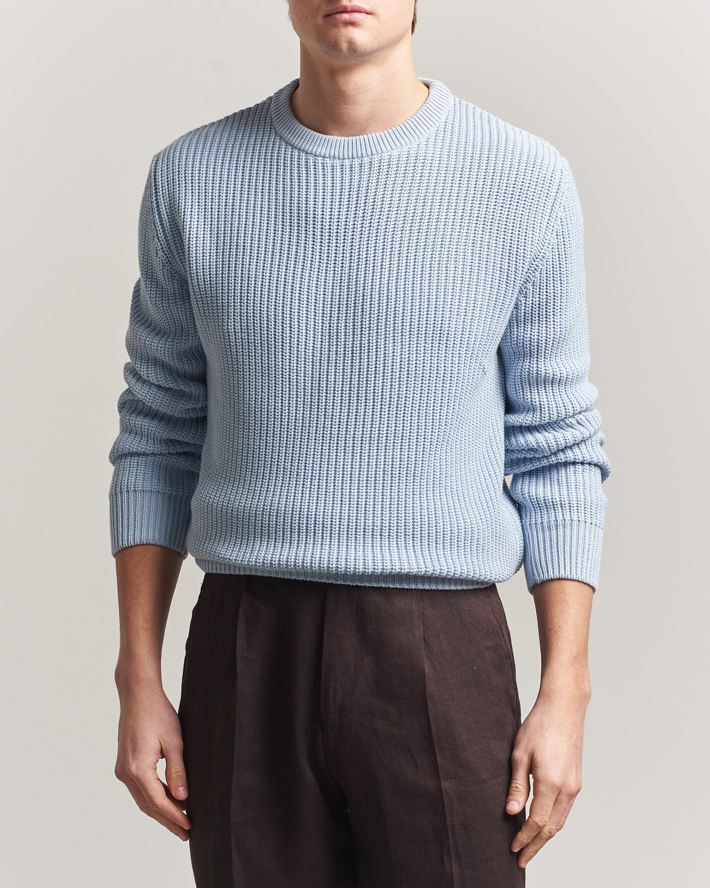 Men | Sweaters & Knitwear | Morgano | Supersoft Egyptian Cotton Fisher Man Crew Light Blue