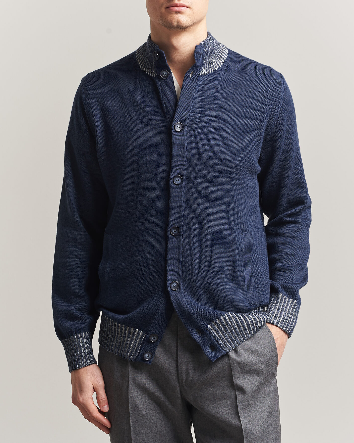 Men | Sweaters & Knitwear | Morgano | Cotton/Cashmere Knitted Cardigan Navy