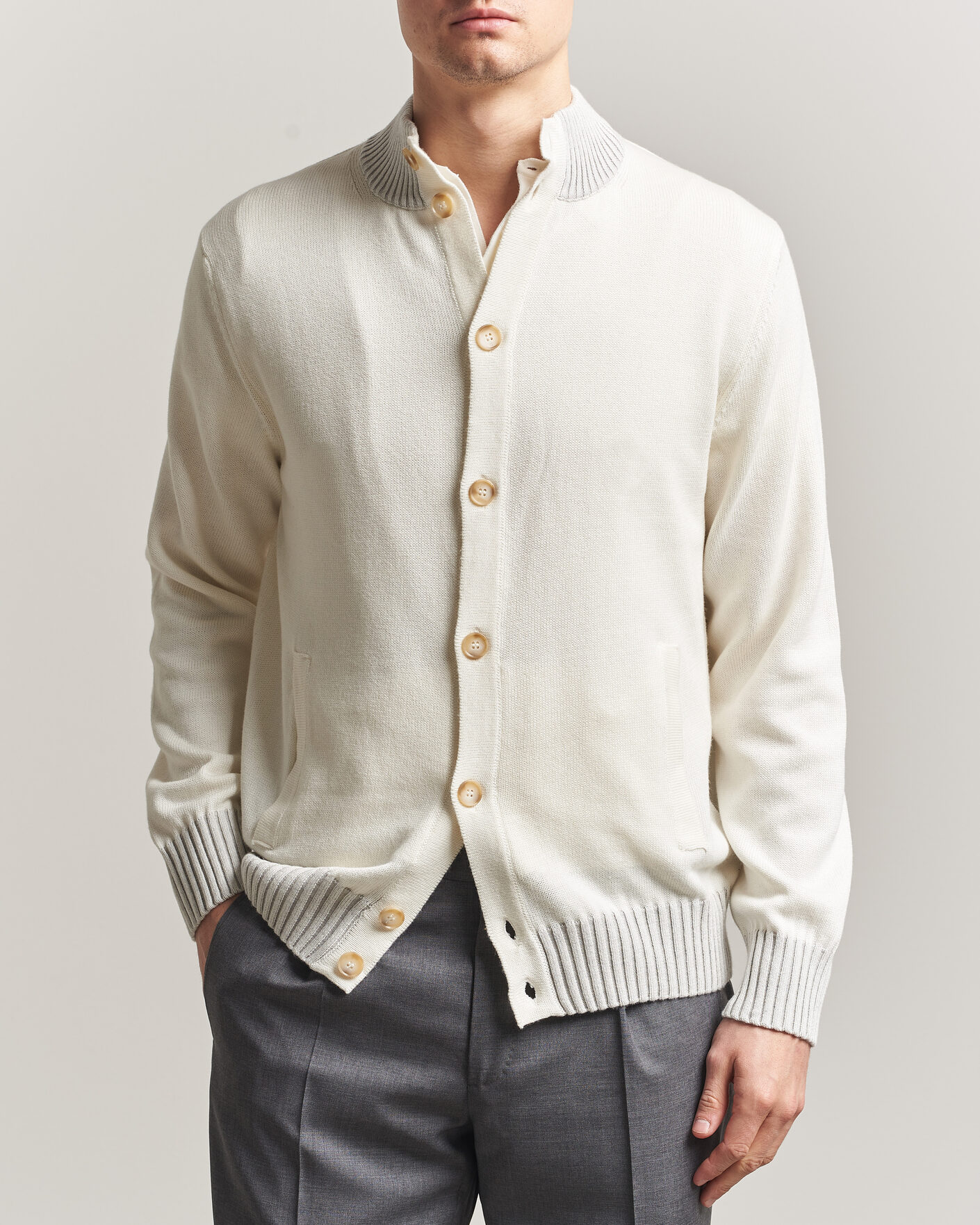 Men | Sweaters & Knitwear | Morgano | Cotton/Cashmere Knitted Cardigan Cream