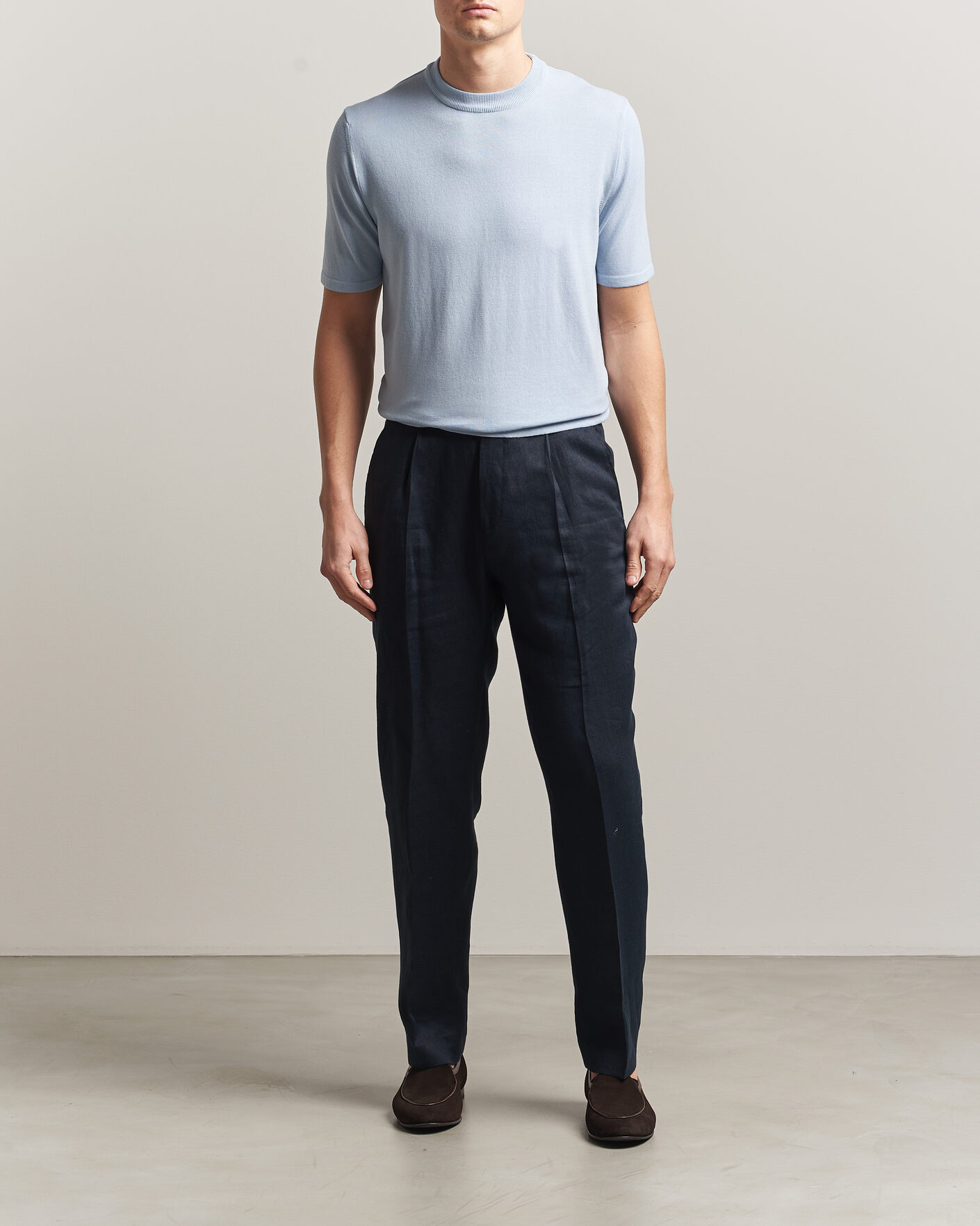 Men | T-Shirts | Morgano | Knitted Cotton Crepe T-Shirt Light Blue