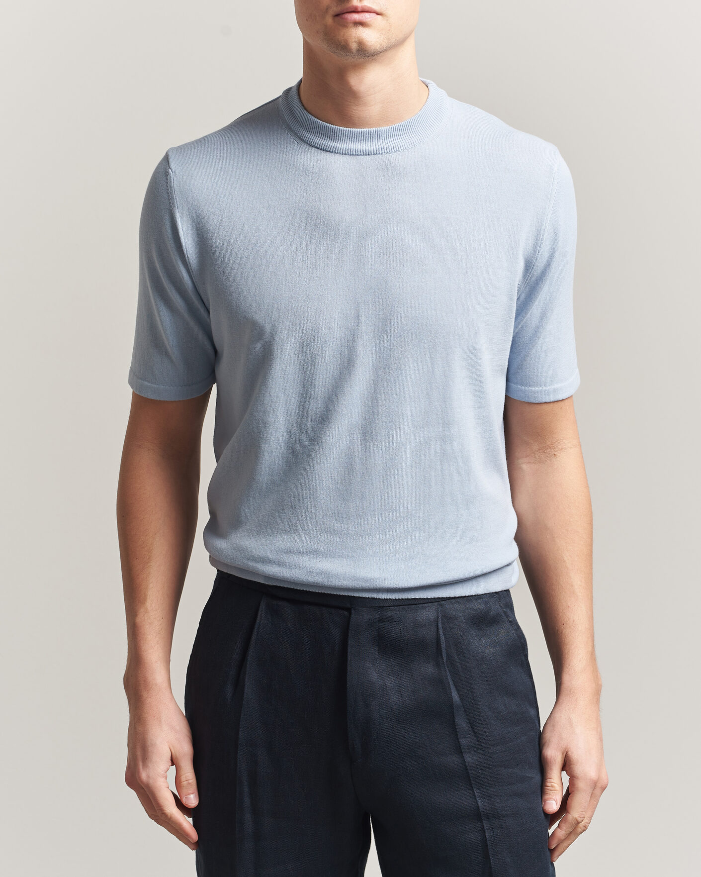 Men | T-Shirts | Morgano | Knitted Cotton Crepe T-Shirt Light Blue
