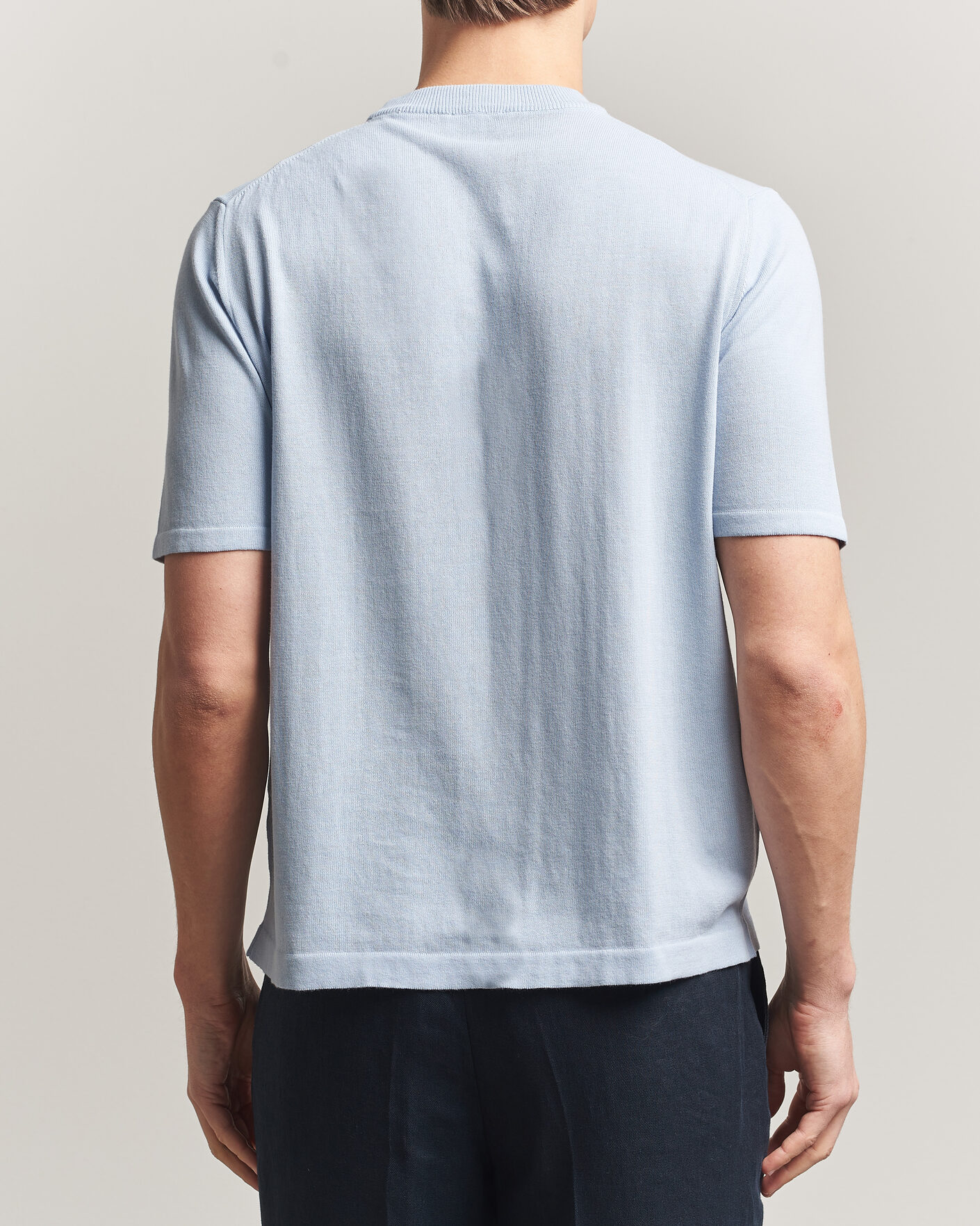 Men | T-Shirts | Morgano | Knitted Cotton Crepe T-Shirt Light Blue