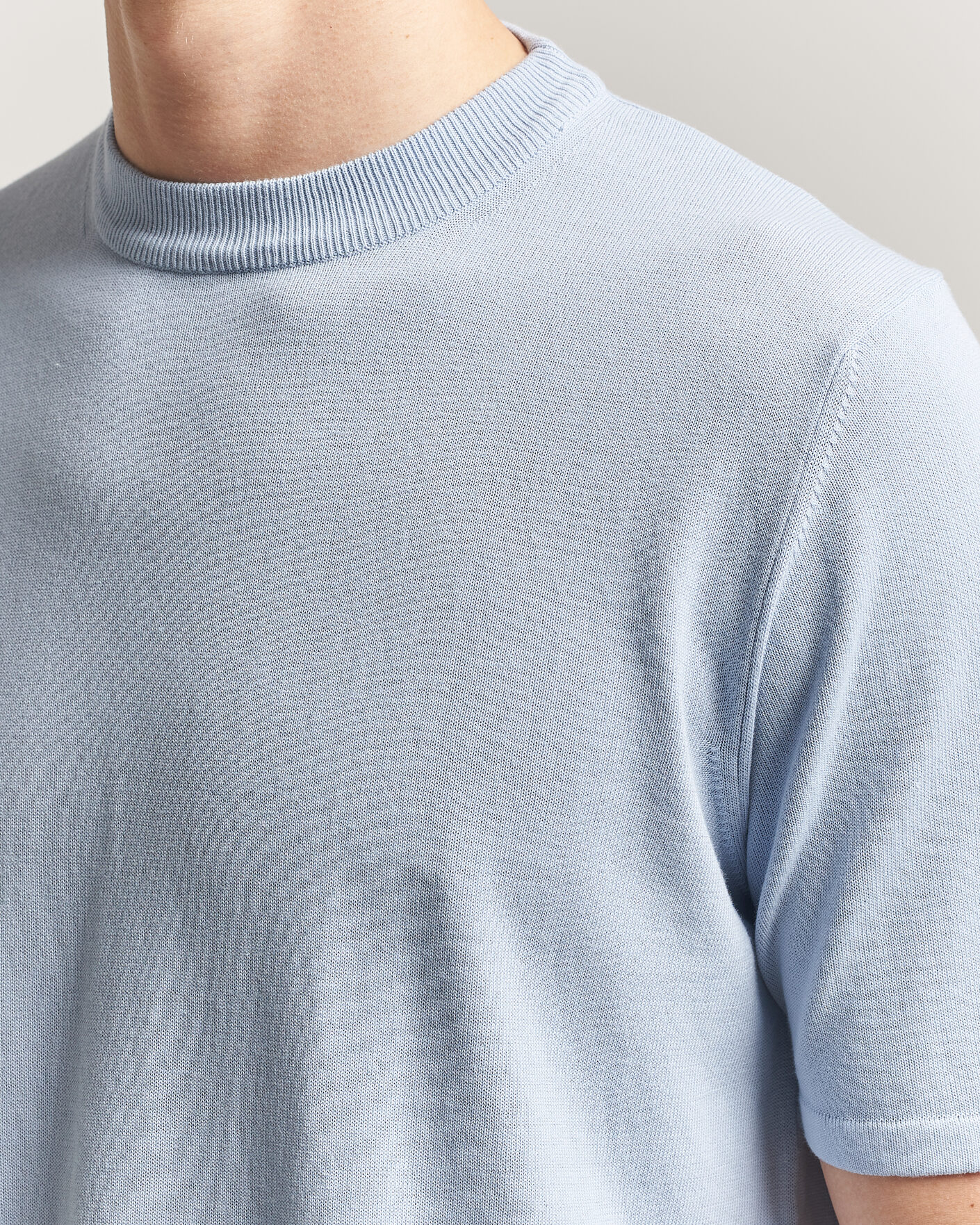Men | T-Shirts | Morgano | Knitted Cotton Crepe T-Shirt Light Blue