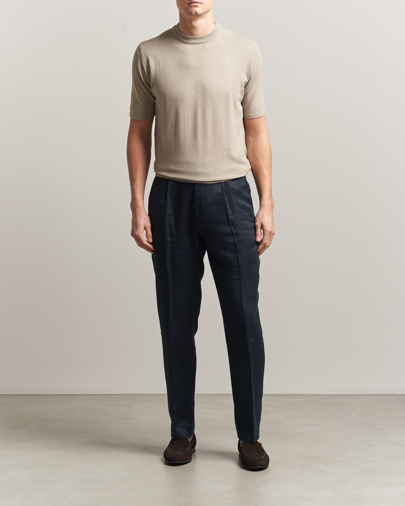 Men | T-Shirts | Morgano | Knitted Cotton Crepe T-Shirt Beige