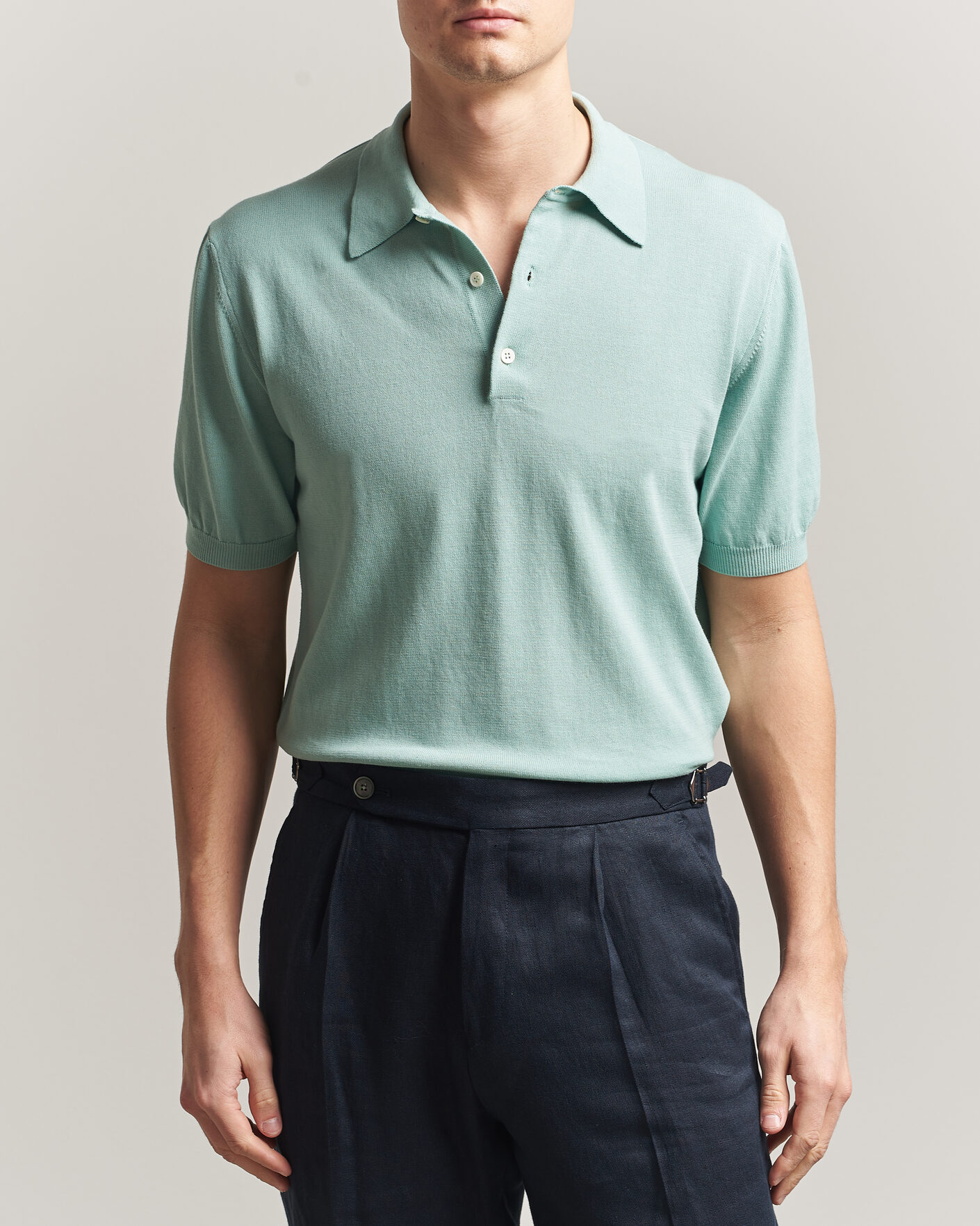 Men | Polo Shirts | Morgano | Knitted Cotton Crepe Polo Light Green