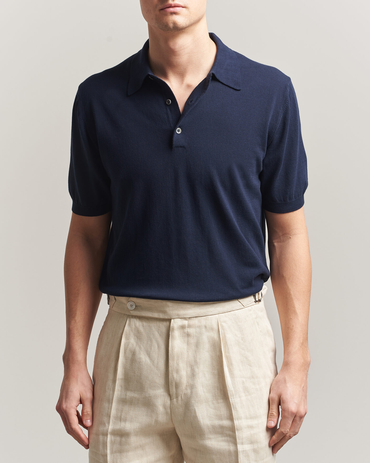 Men | Polo Shirts | Morgano | Knitted Cotton Crepe Polo Navy