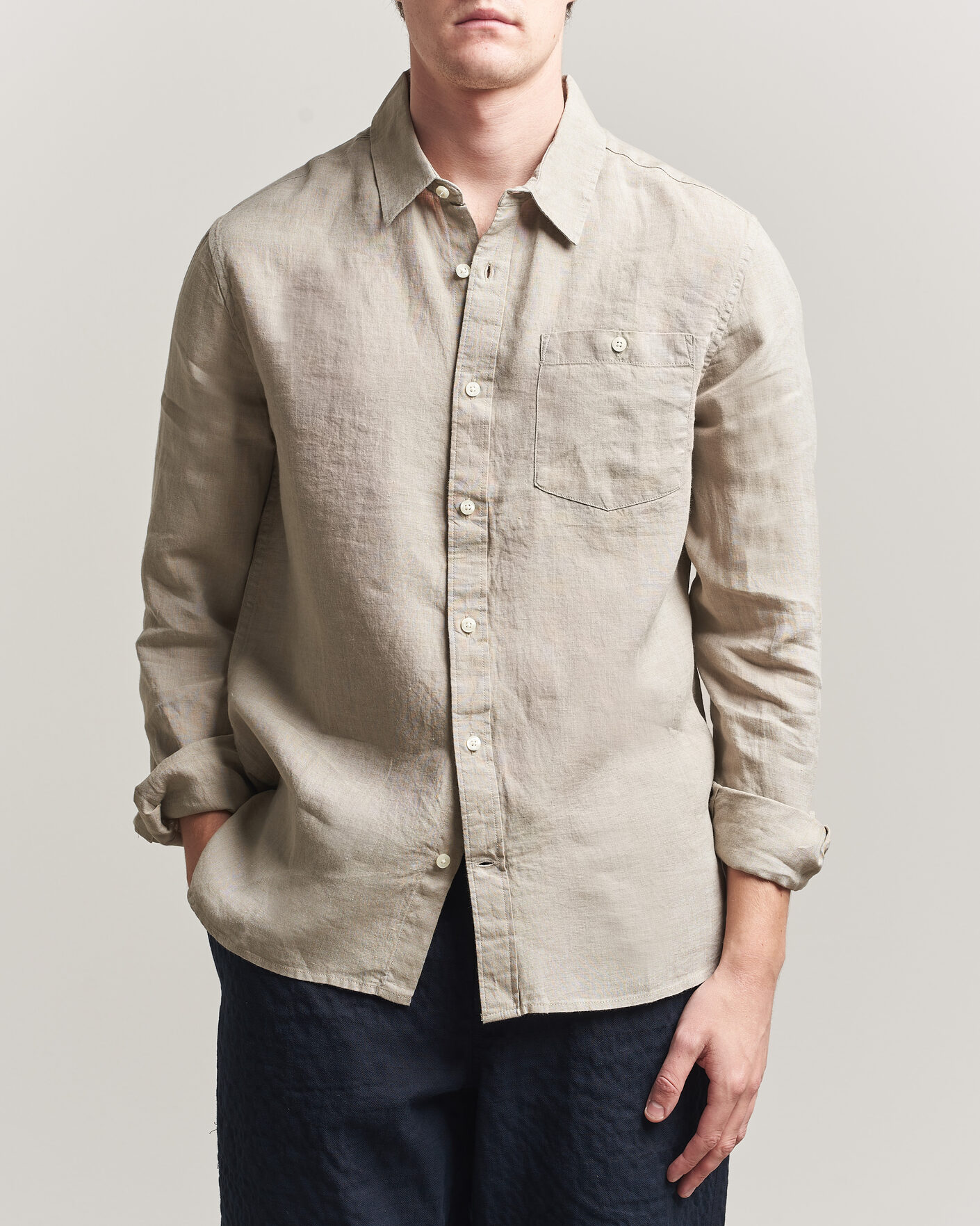 Men | Shirts | KnowledgeCotton Apparel | Regular Linen Shirt Twill