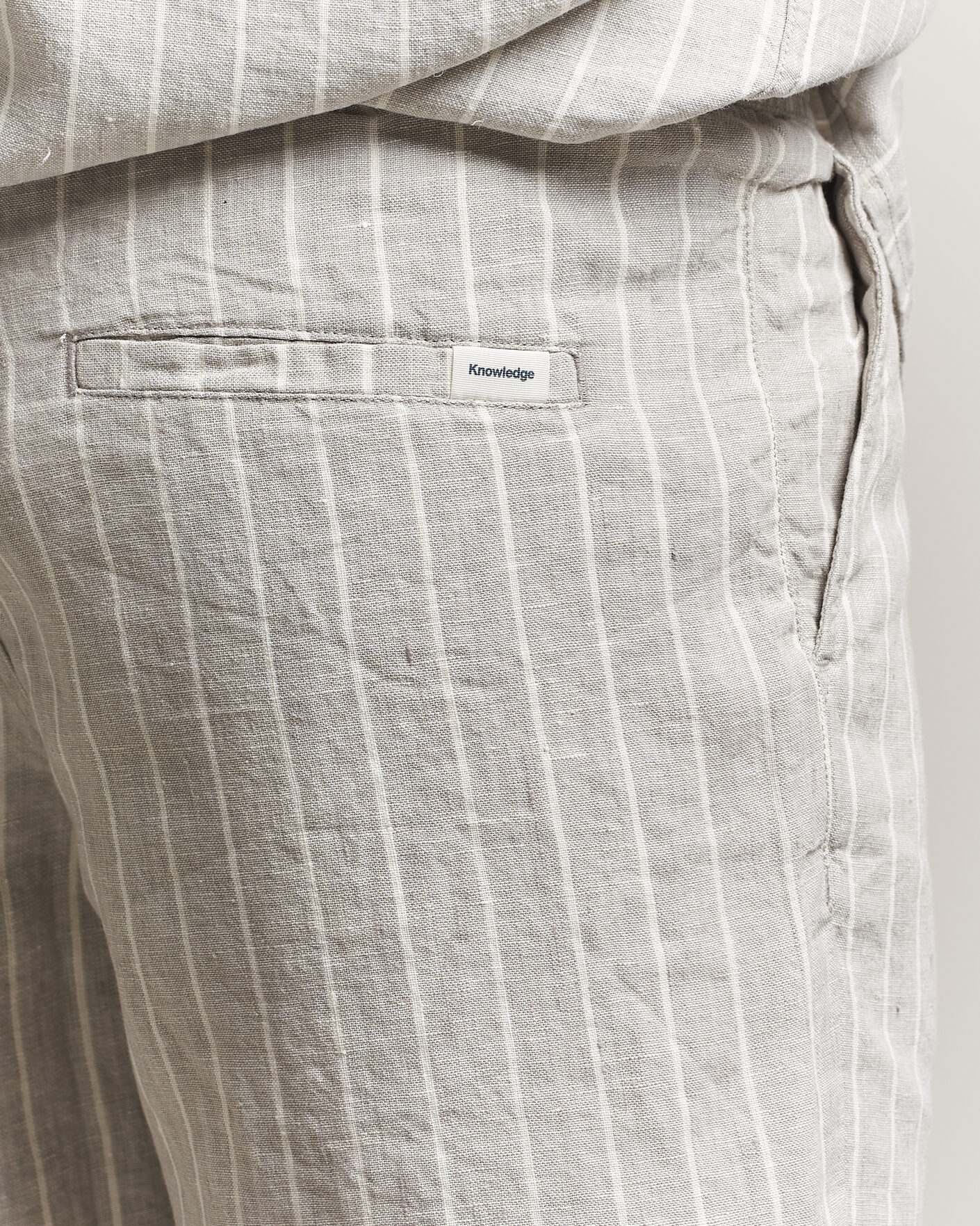 Men | Shorts | KnowledgeCotton Apparel | Striped Loose Linen Shorts Grey