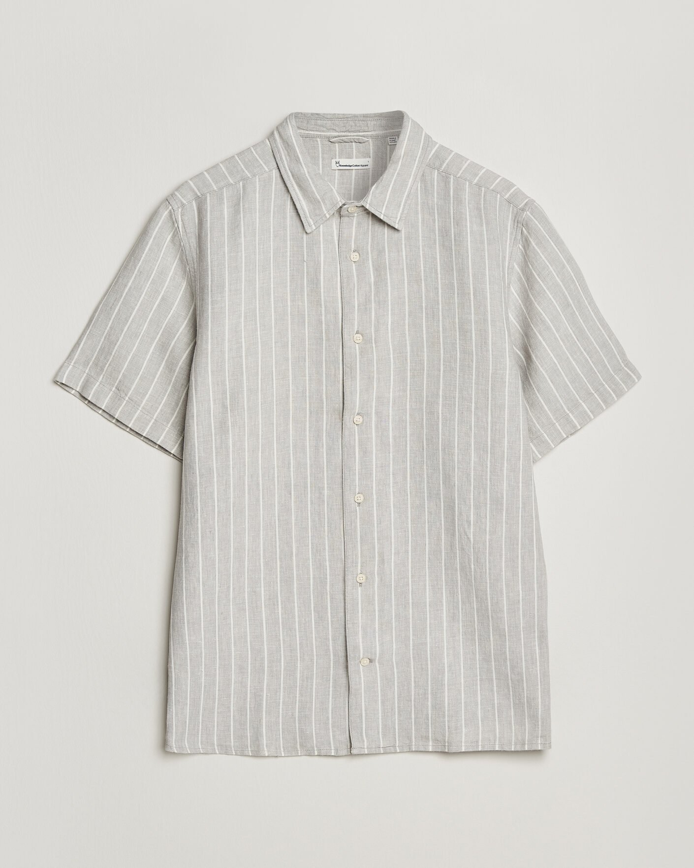 Men | Shirts | KnowledgeCotton Apparel | Striped Linen Resort Shirt Grey