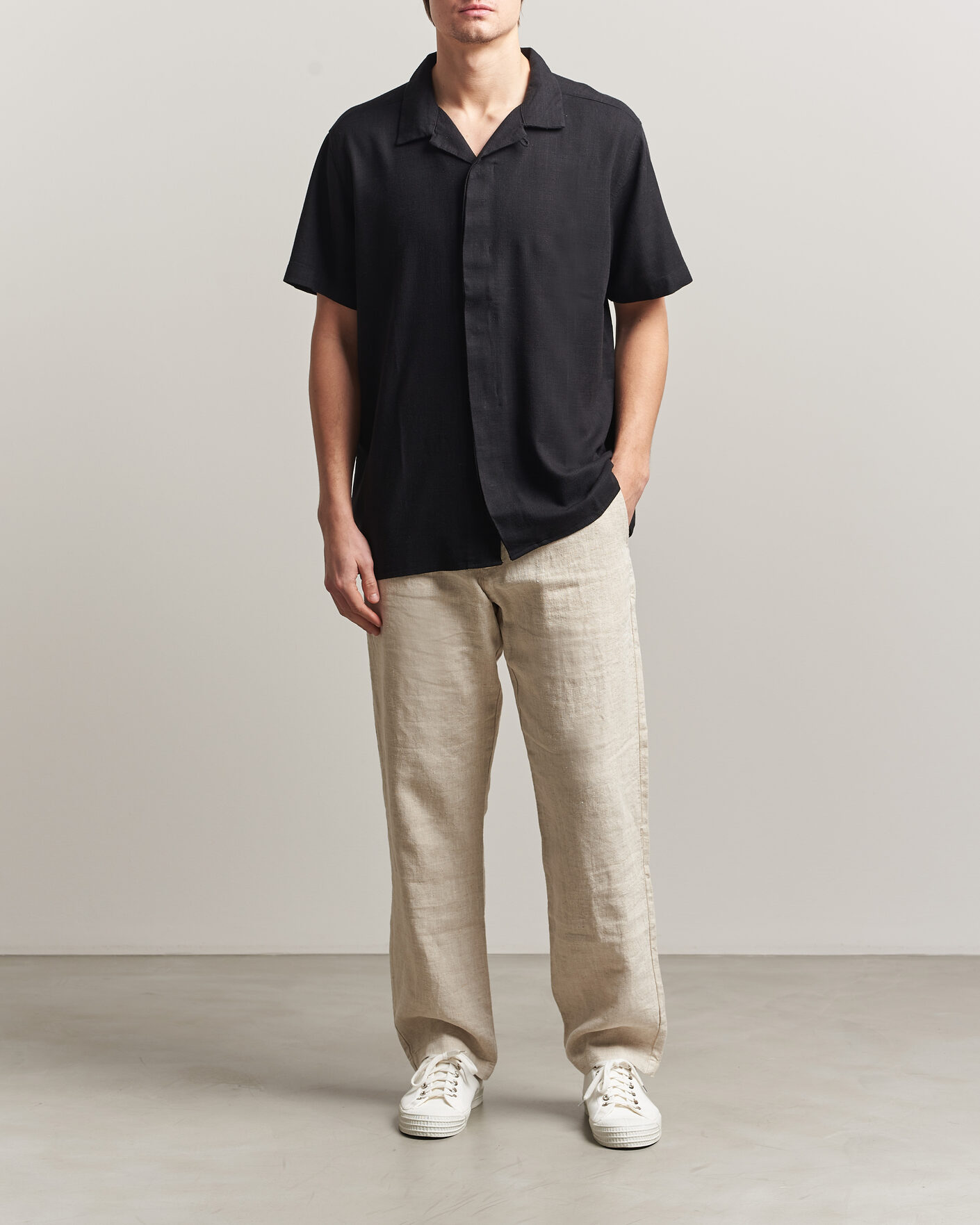 Men | Shirts | KnowledgeCotton Apparel | Linen/Lyocell Resort Shirt Black