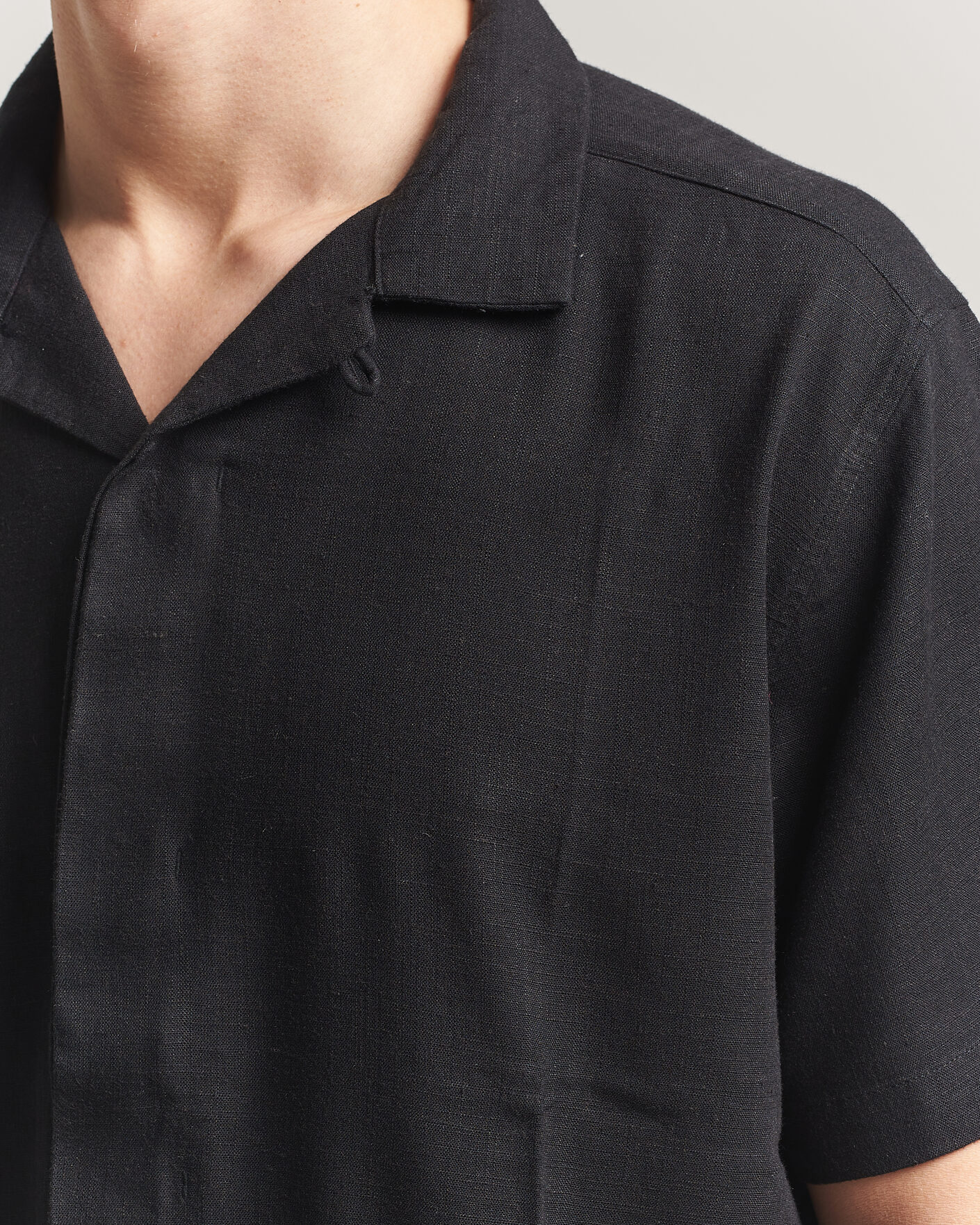 Men | Shirts | KnowledgeCotton Apparel | Linen/Lyocell Resort Shirt Black