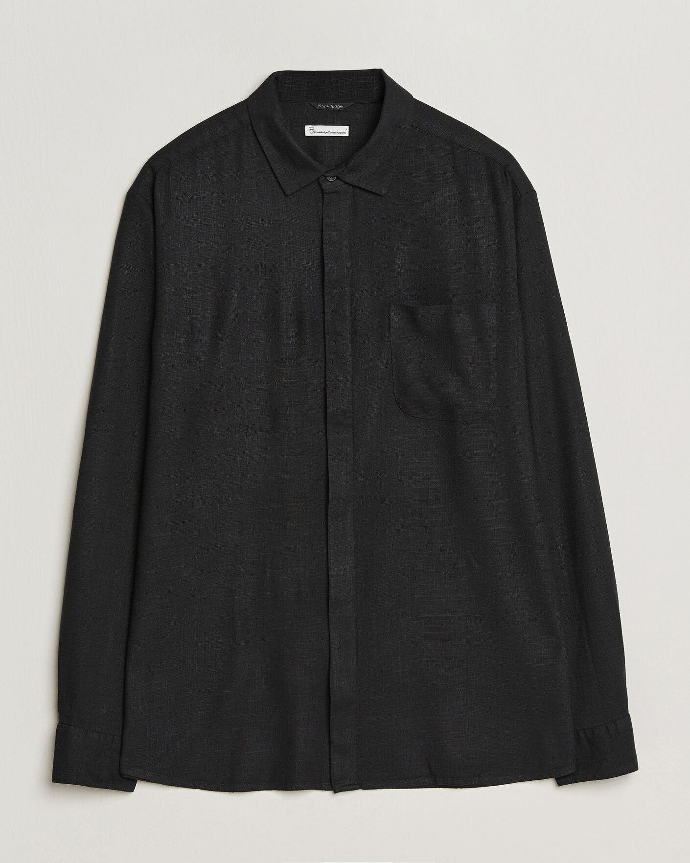 Men | Shirts | KnowledgeCotton Apparel | Linen/Lycell Relaxed Long Sleeve Shirt Black