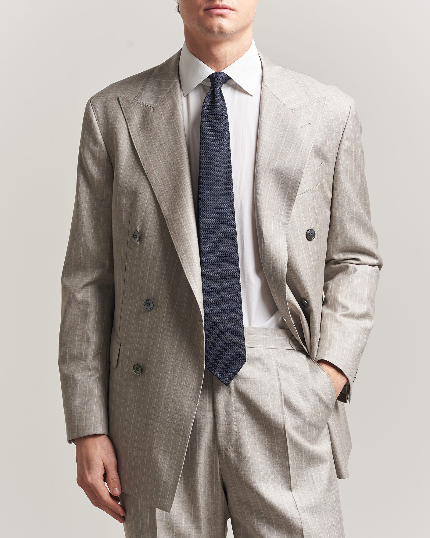 Men | Blazers | Oscar Jacobson | Richard Striped Wool Blazer Beige