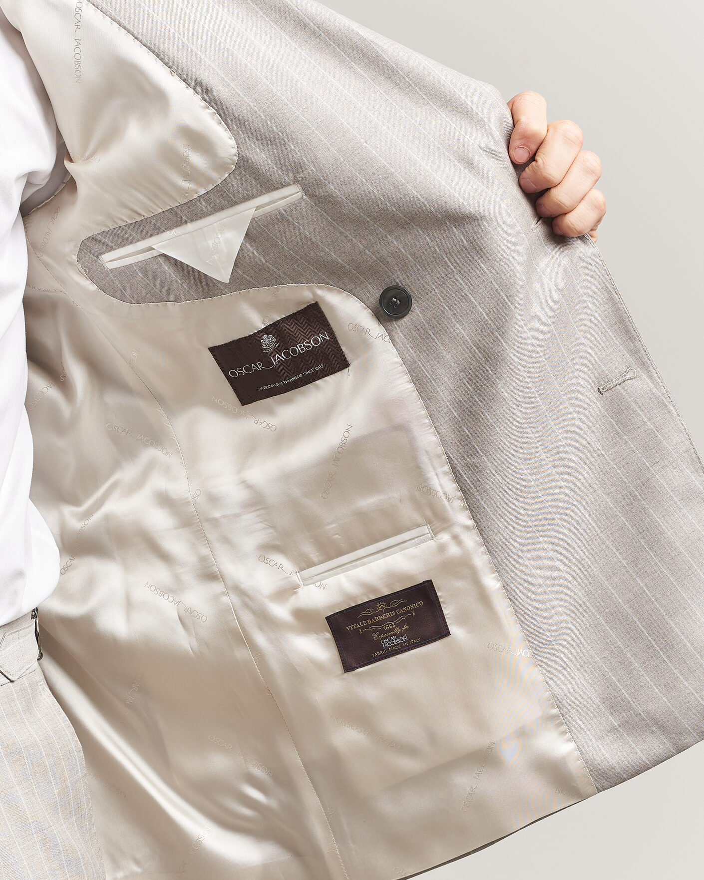 Men | Blazers | Oscar Jacobson | Richard Striped Wool Blazer Beige