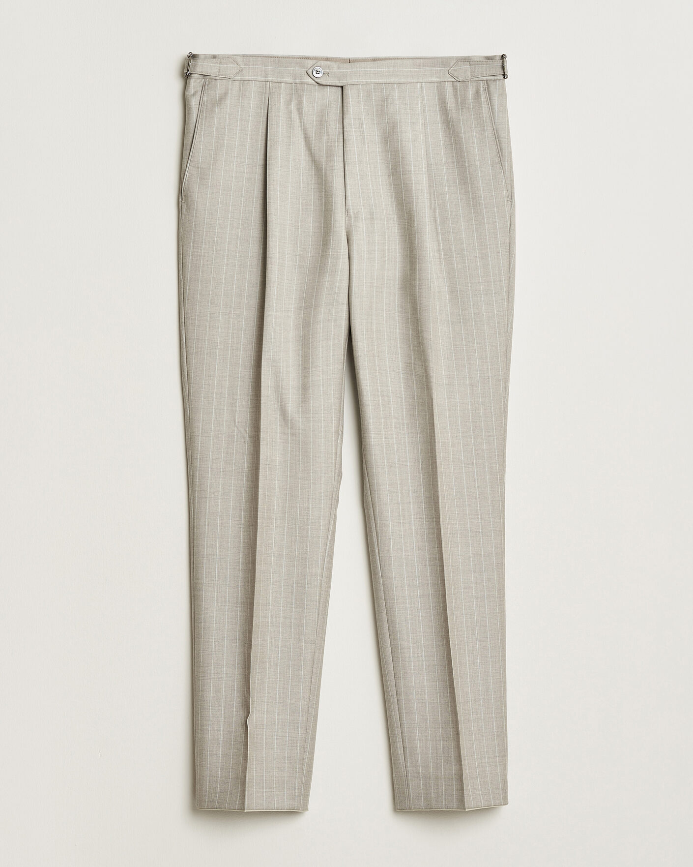 Men | Trousers | Oscar Jacobson | Delon Striped Wool Trousers Beige