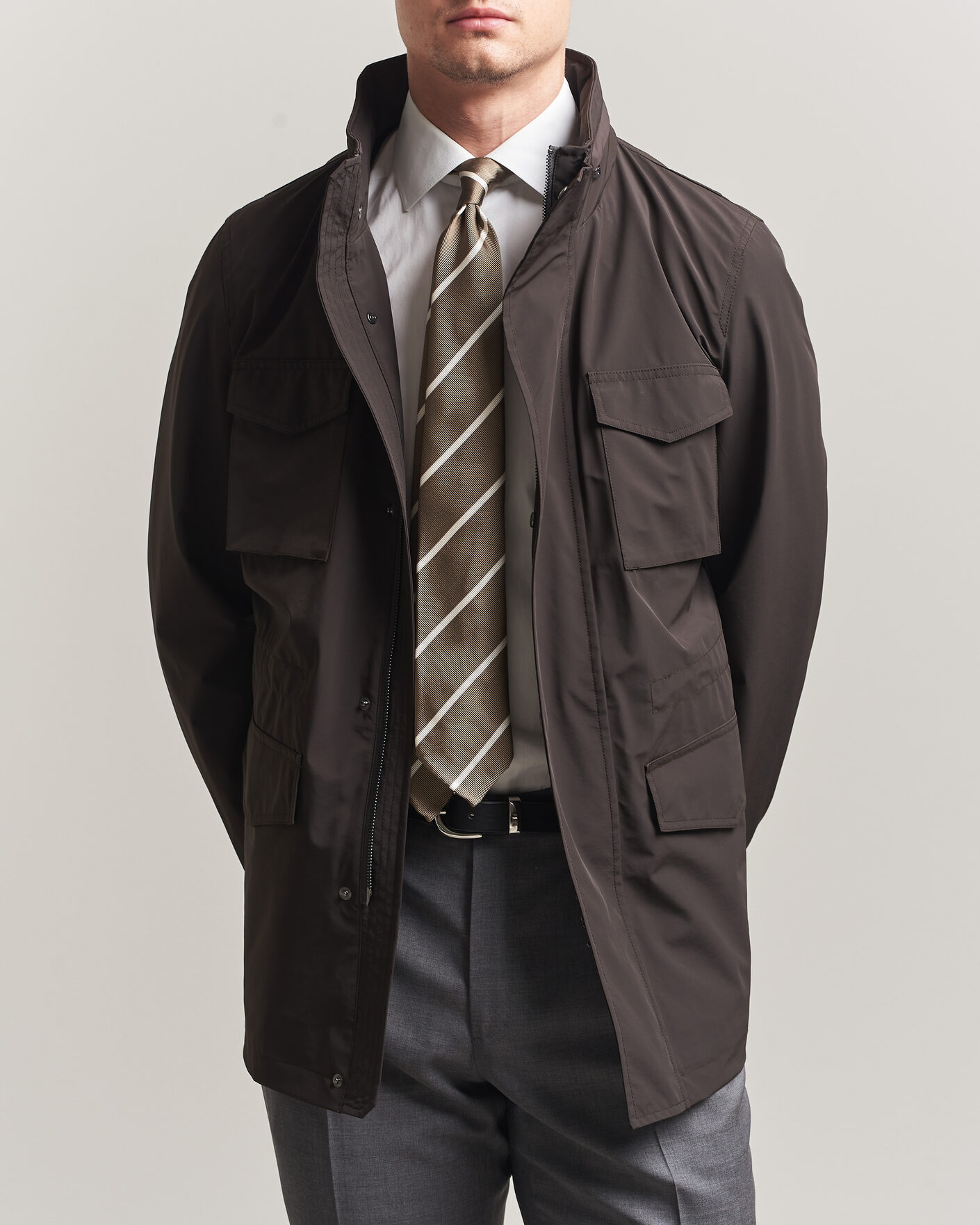 Men | Coats & Jackets | Oscar Jacobson | M65 Nylon Field Jacket Brown