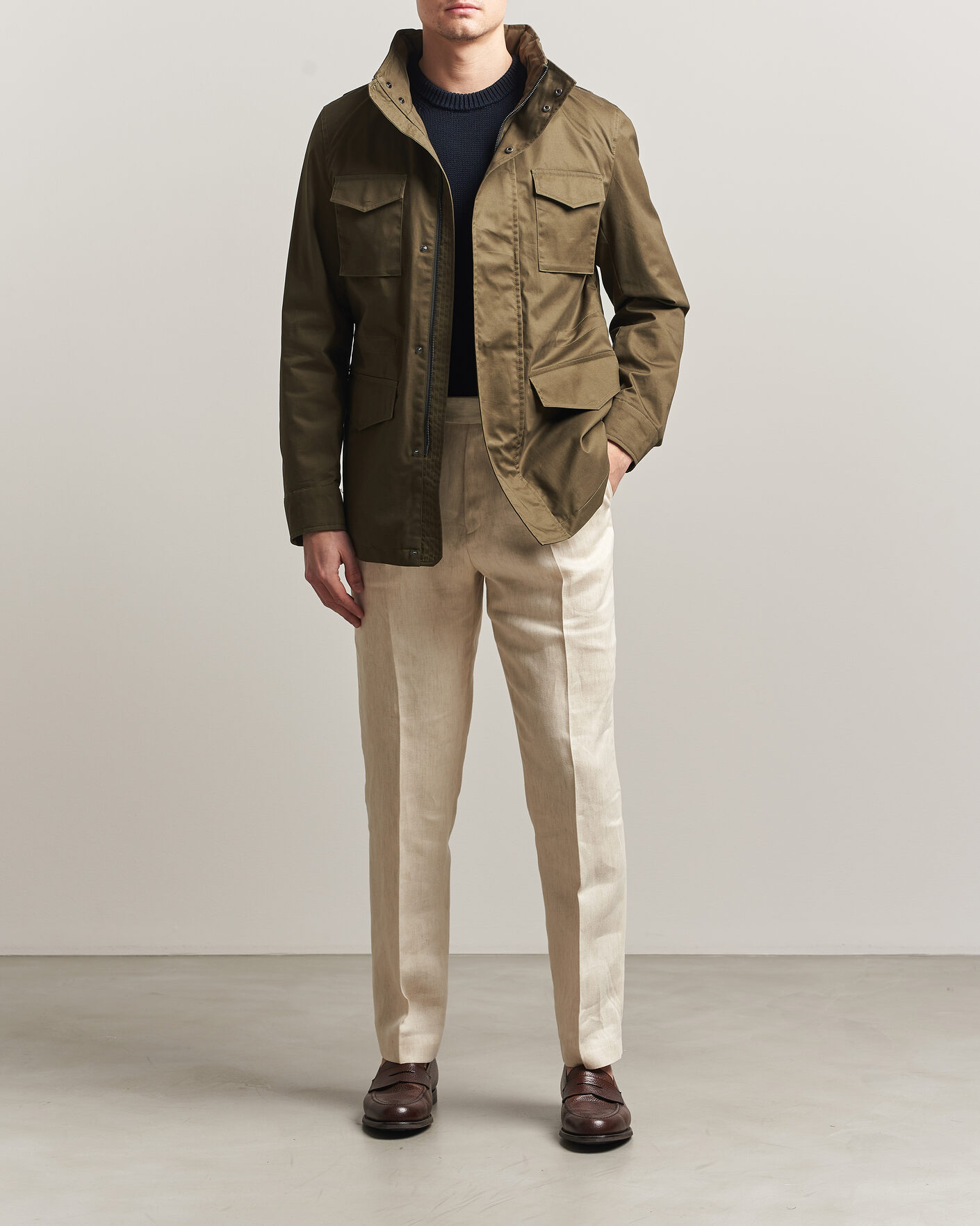 Men | Coats & Jackets | Oscar Jacobson | M65 Coated Cotton Field Jacket Olive