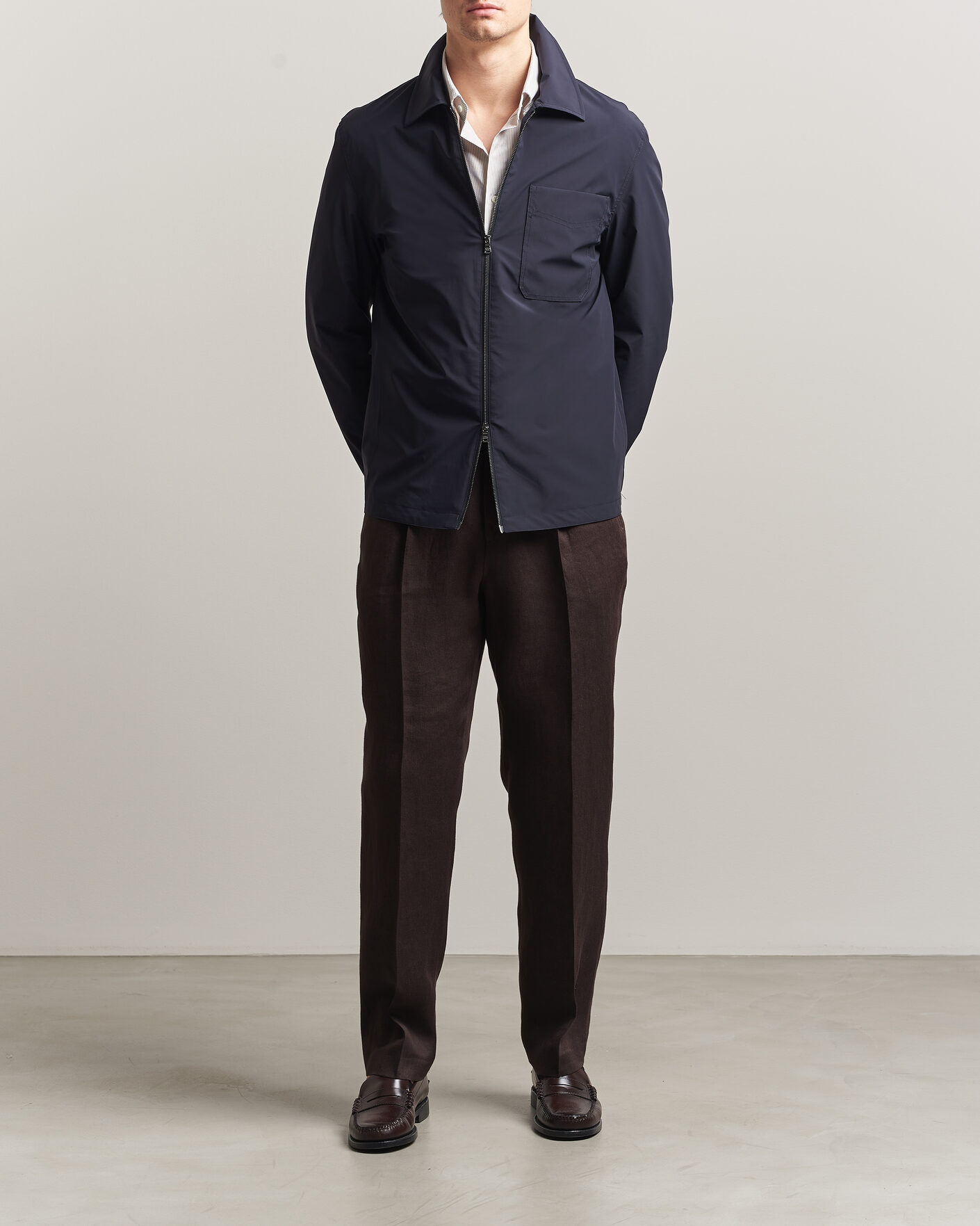 Oscar Jacobson Light Zipped Shirt Jacket Navy at CareOfCarl.com