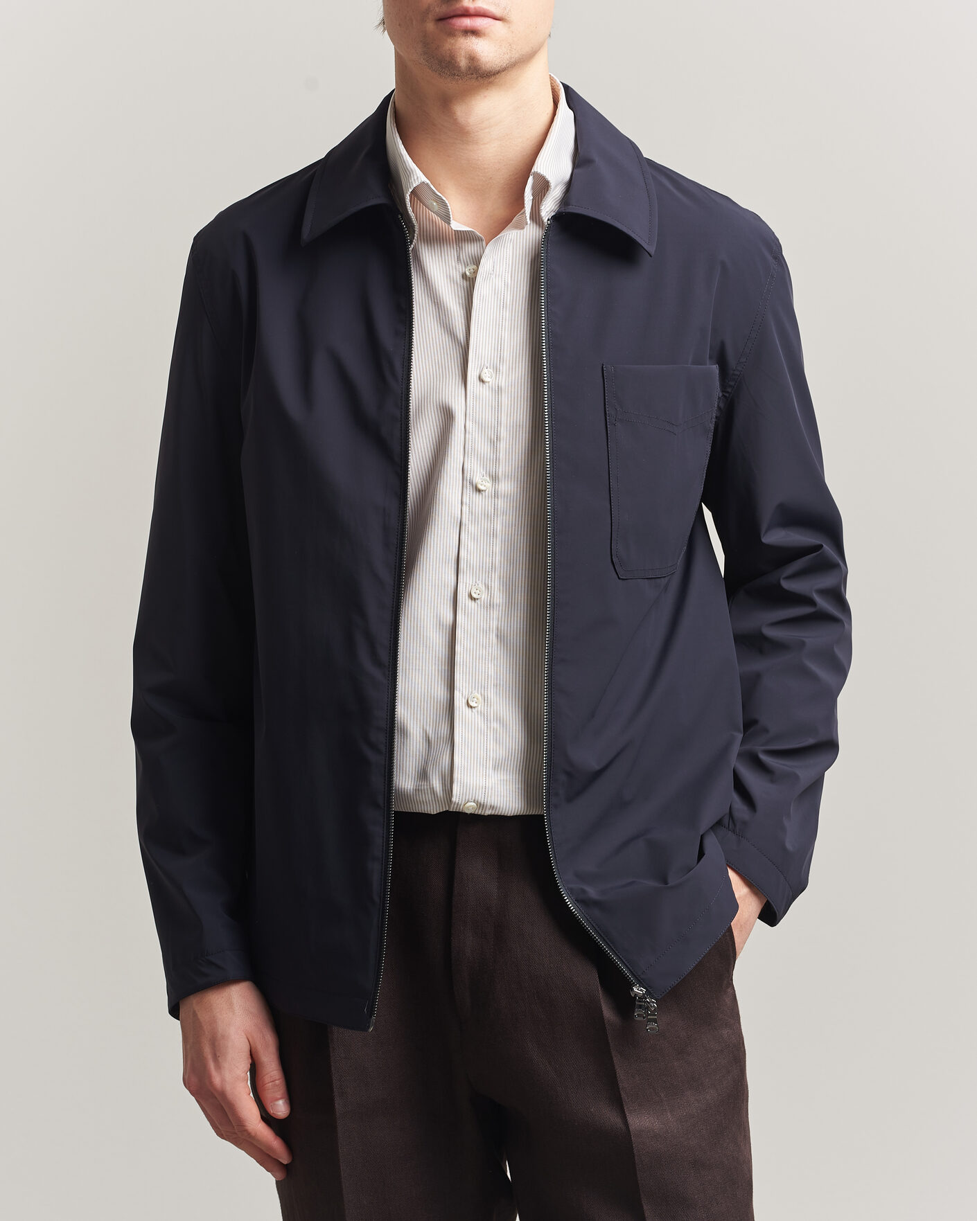 Men | Coats & Jackets | Oscar Jacobson | Light Zipped Shirt Jacket Navy