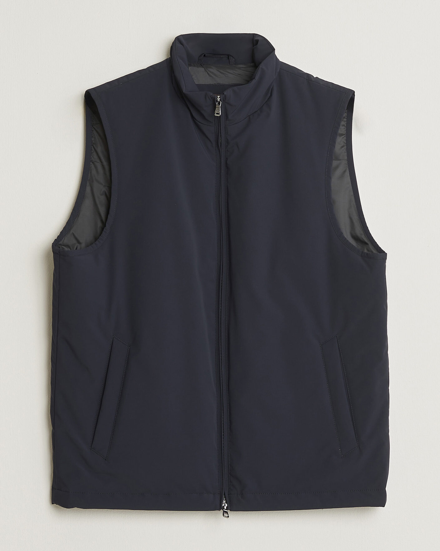 Oscar Jacobson Light Zipped Waistcoat Navy at CareOfCarl.com