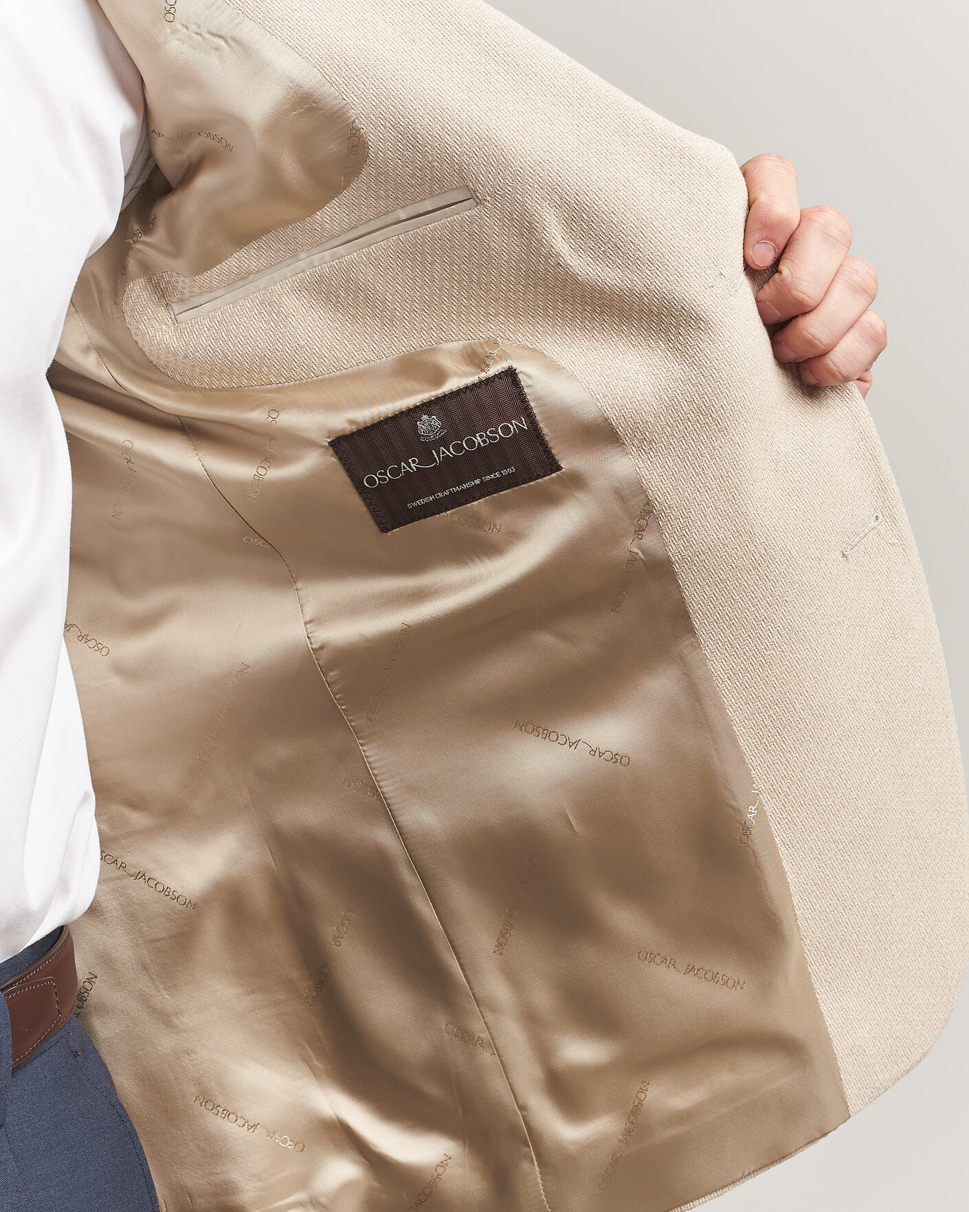 Men | Blazers | Oscar Jacobson | Fogerty Patch Structure Cotton Blazer Beige