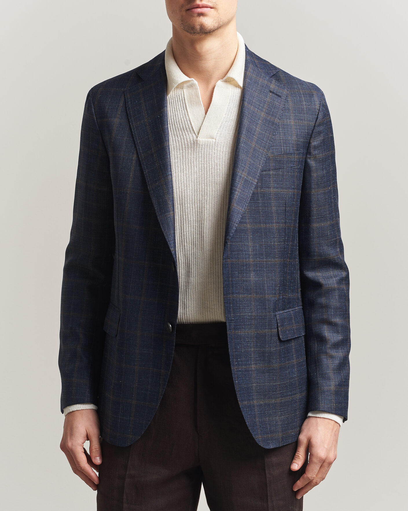 Oscar Jacobson Ferry Patch Loro Piana Summertime Checked Blazer